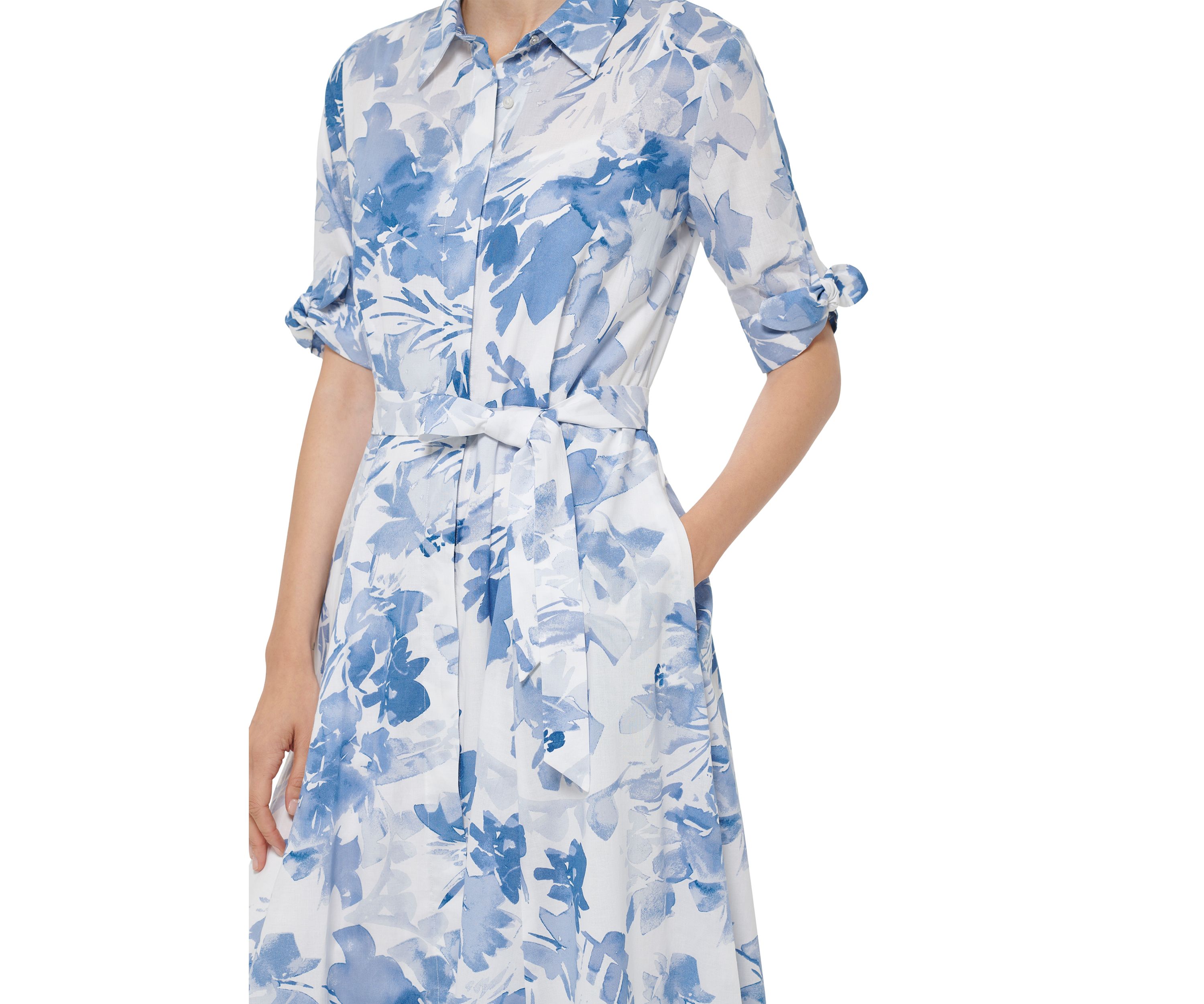 Womens Short Sleeve Collar Neck Floral Print Midi Dress