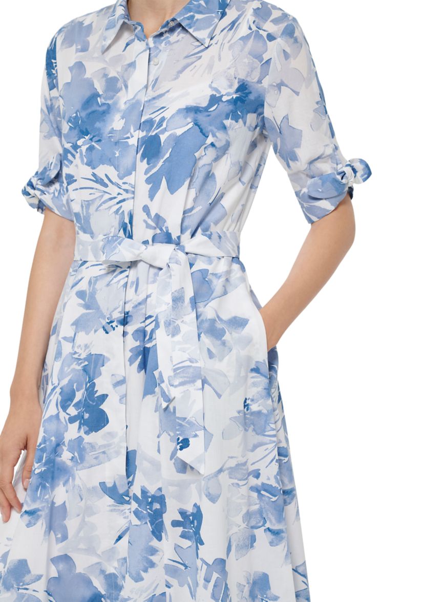 Womens Short Sleeve Collar Neck Floral Print Midi Dress