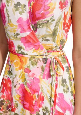 Women's Sleeveless V-Neck Floral Wrap Midi Dress