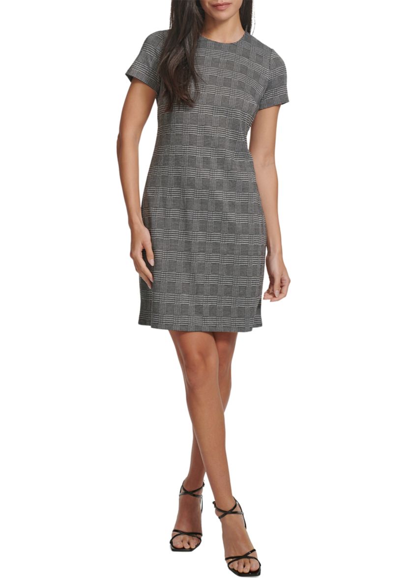 Womens Short Sleeve Printed A-Line Dress