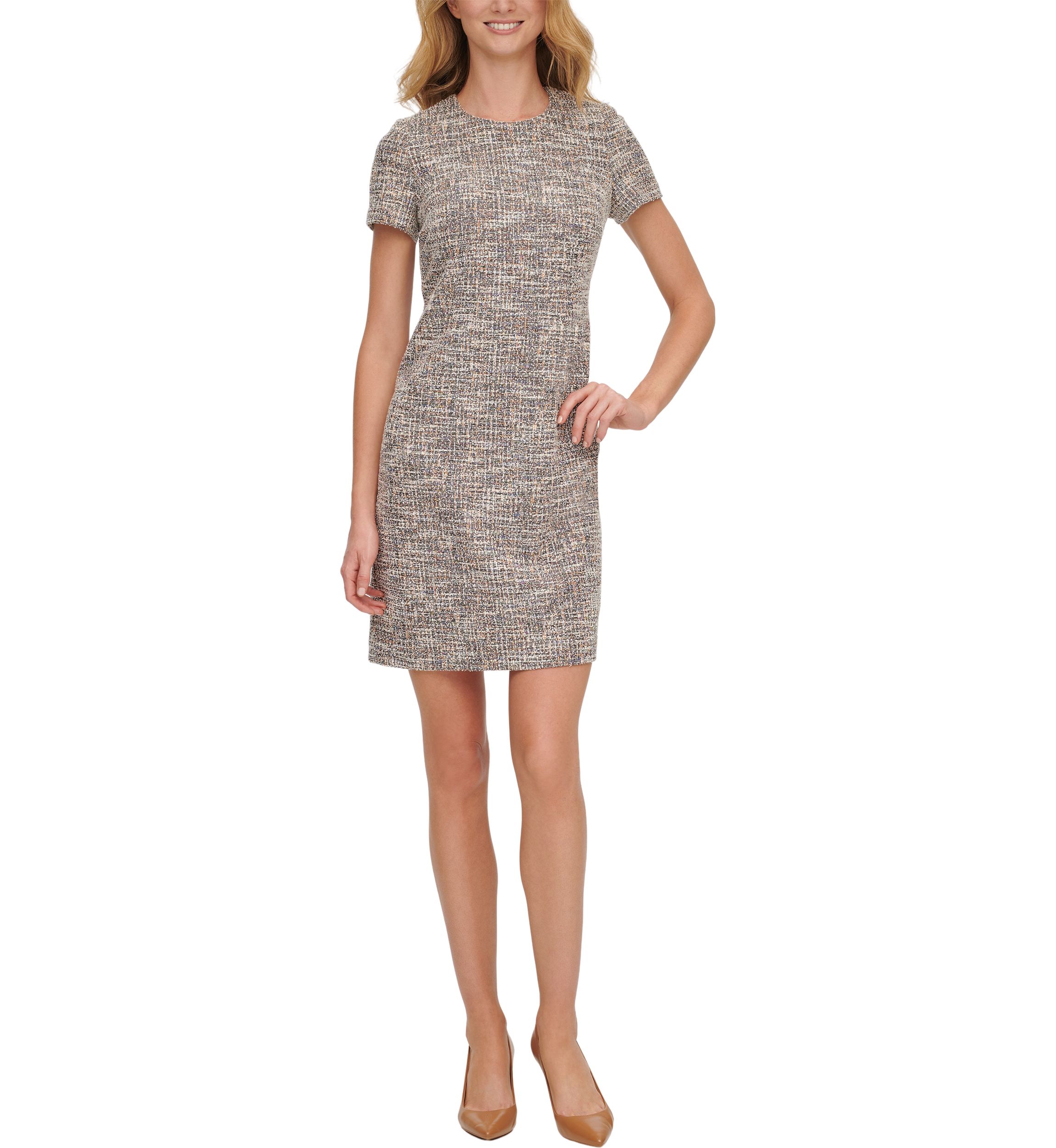 Womens Short Sleeve Printed Sheath Dress