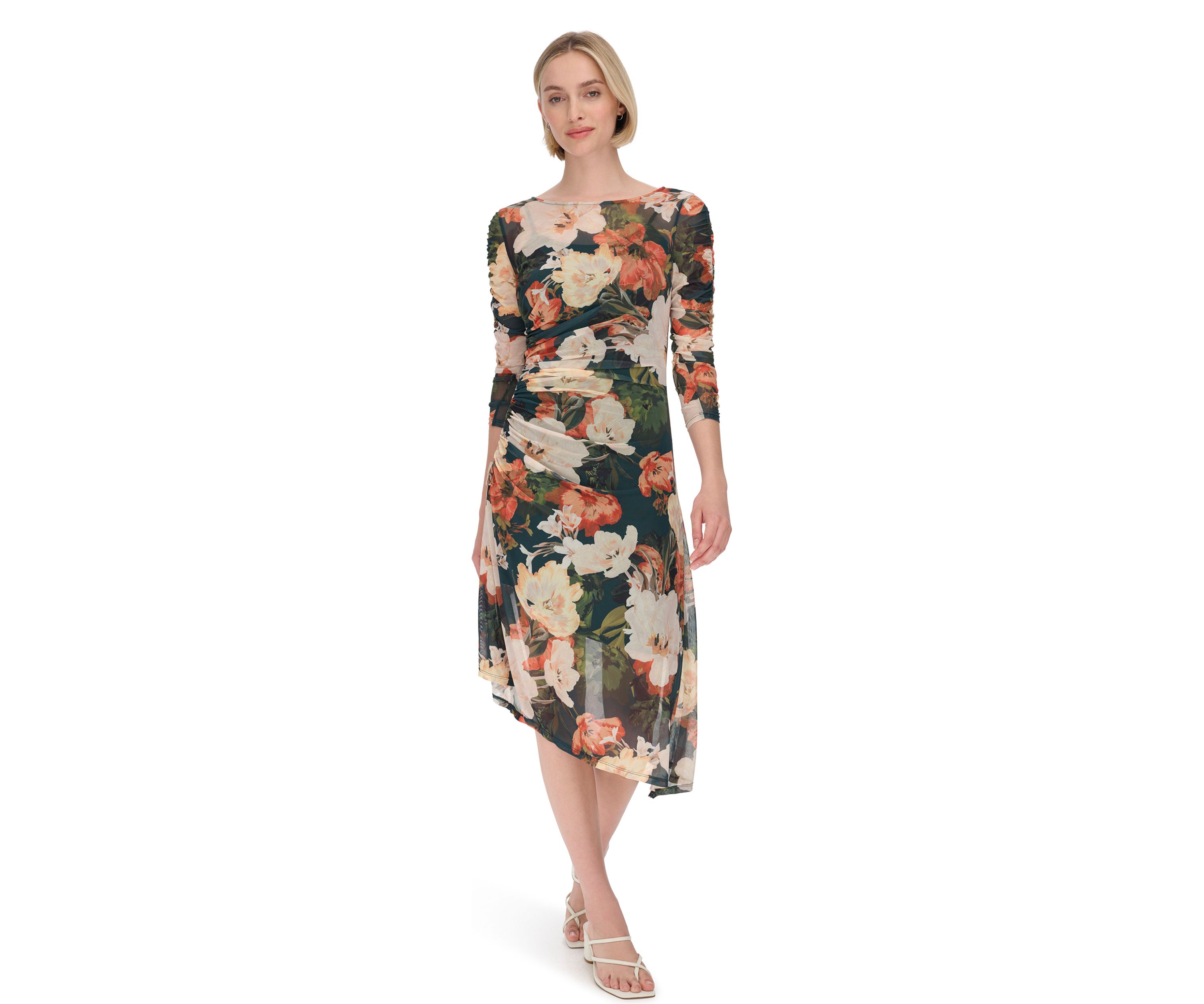Womens Floral Print Mesh Sheath Dress