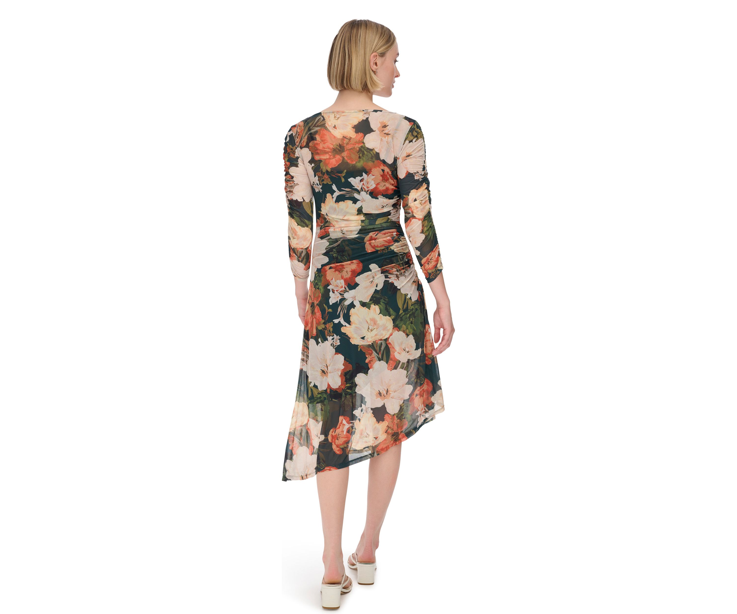 Womens Floral Print Mesh Sheath Dress