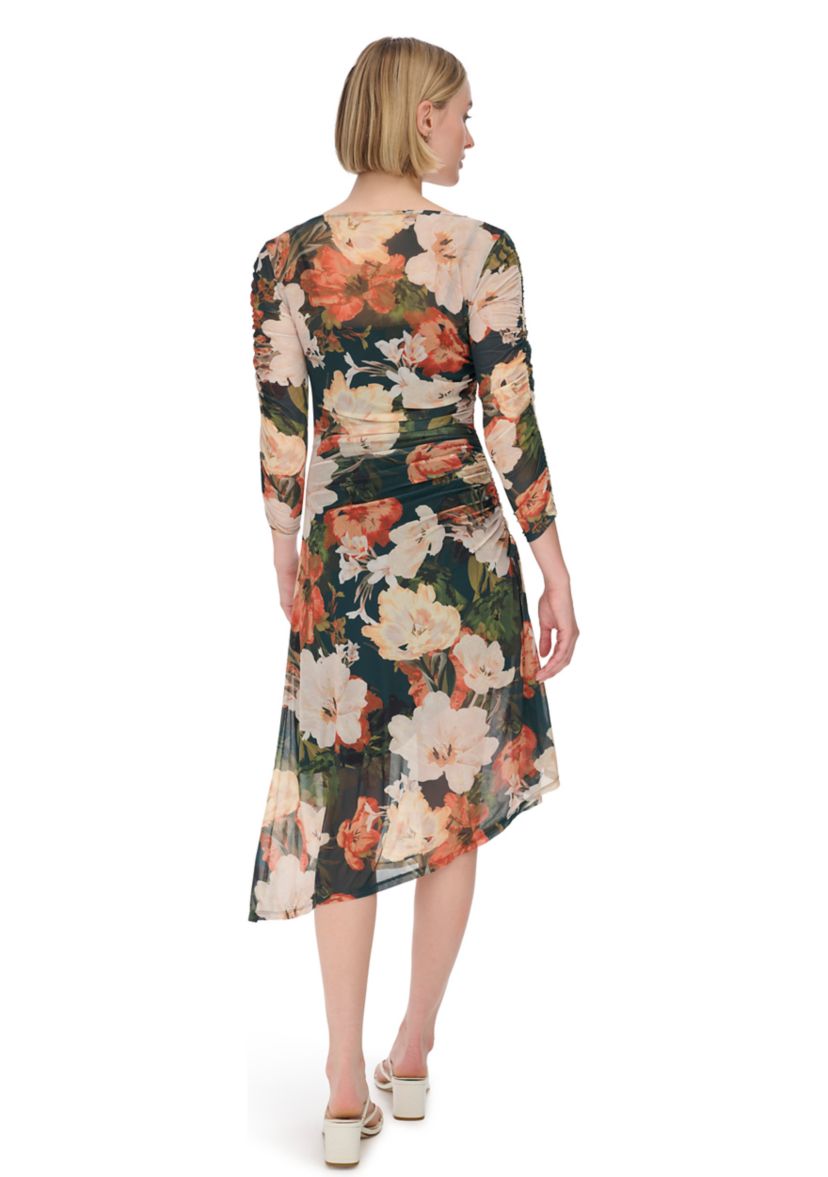 Womens Floral Print Mesh Sheath Dress
