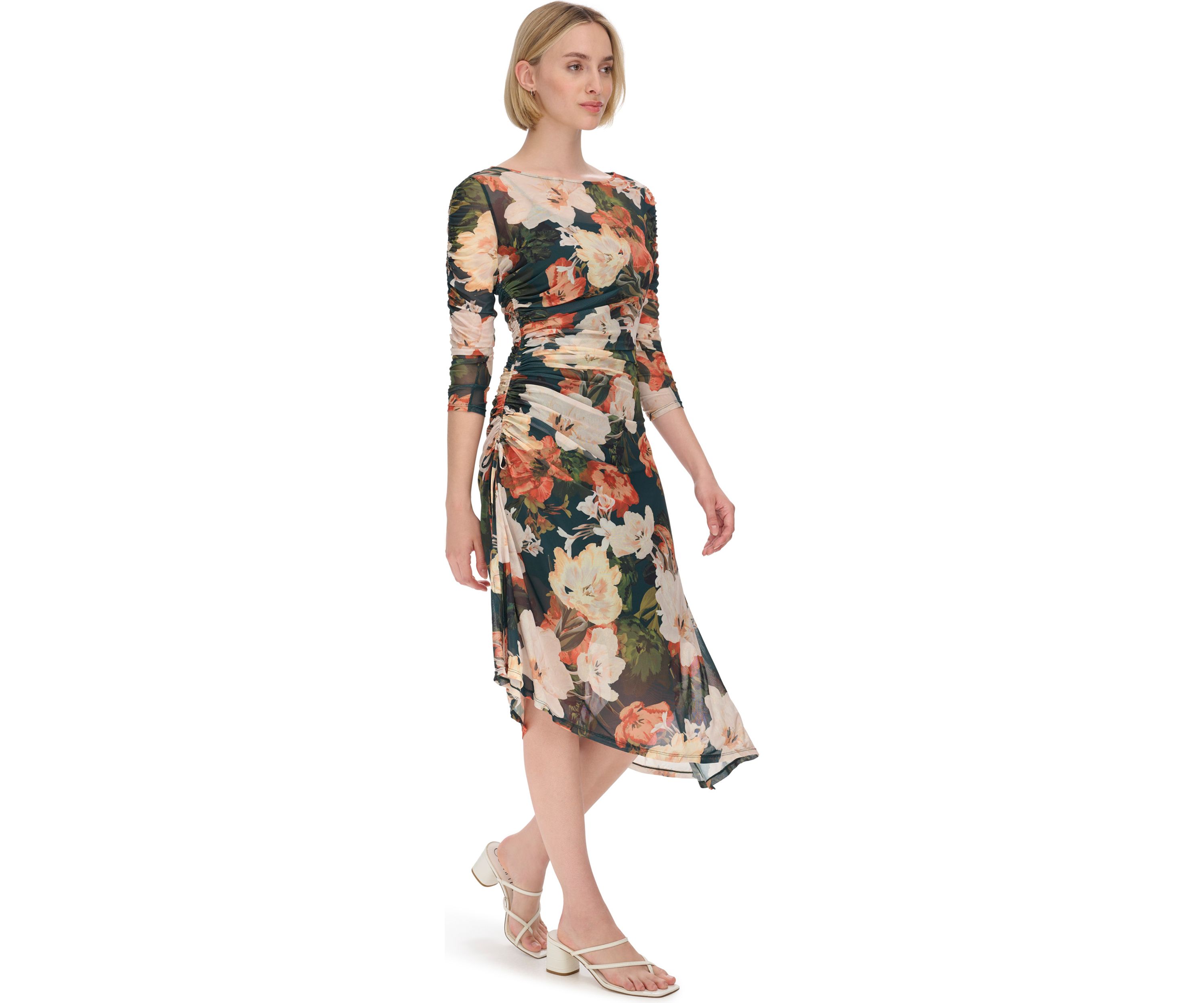 Womens Floral Print Mesh Sheath Dress