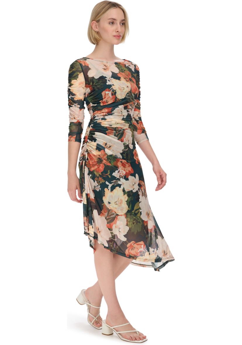 Womens Floral Print Mesh Sheath Dress