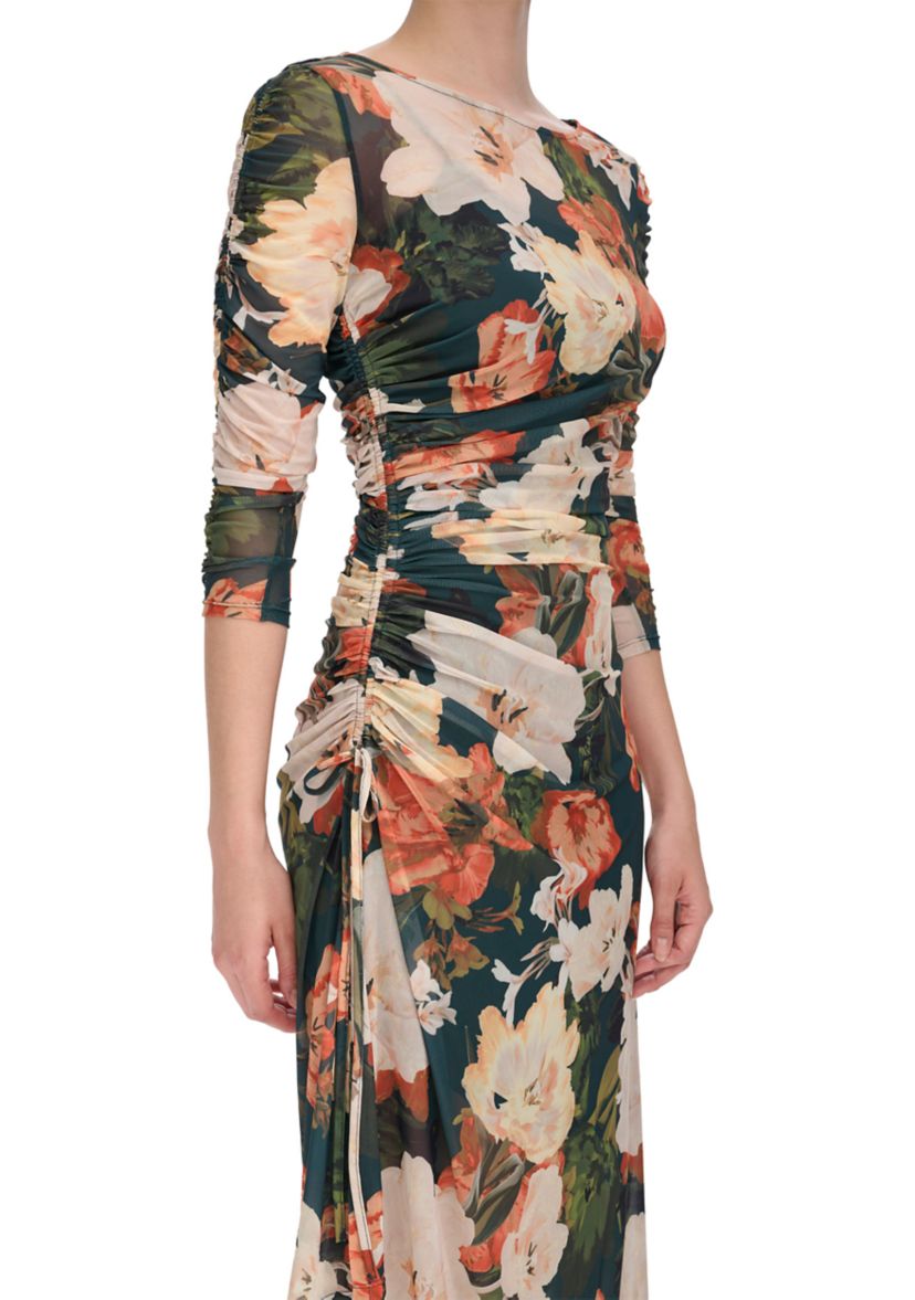 Womens Floral Print Mesh Sheath Dress