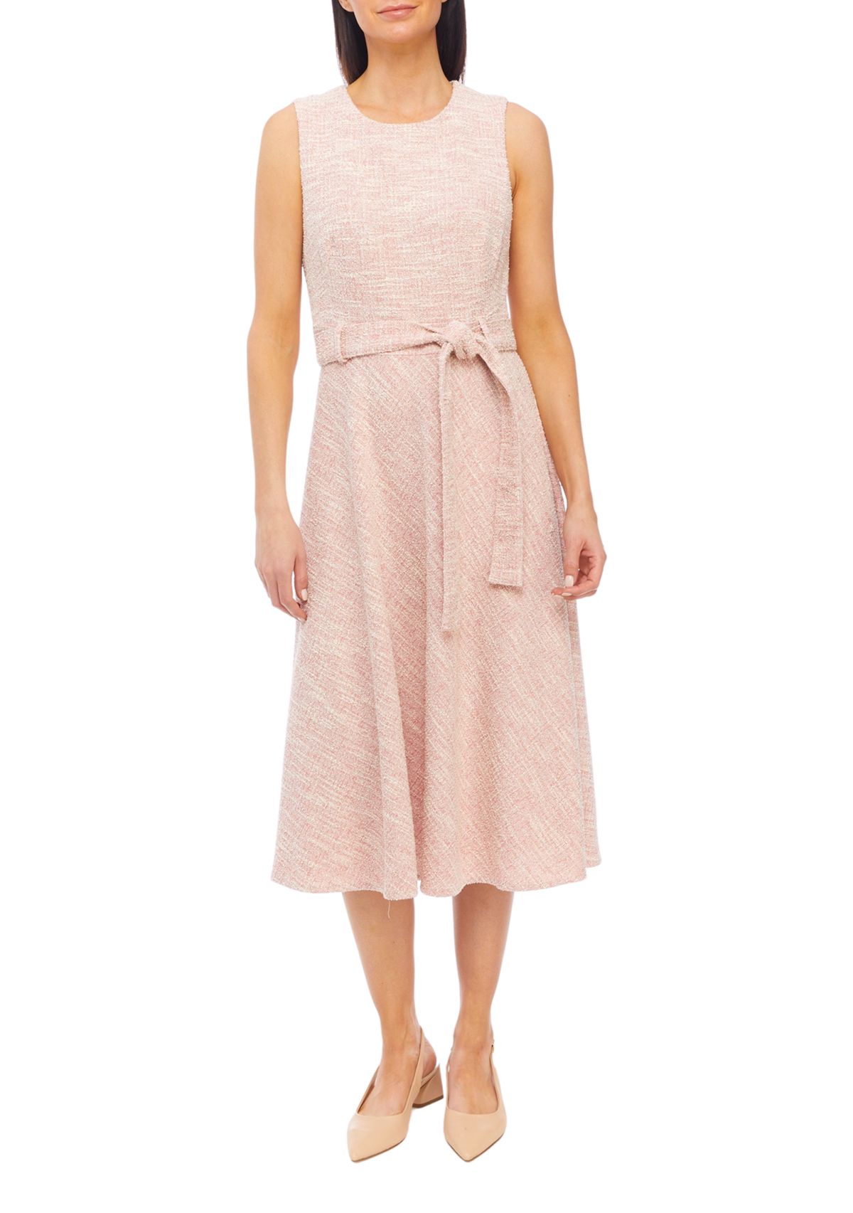 Womens Sleeveless Tie Waist Midi Dress