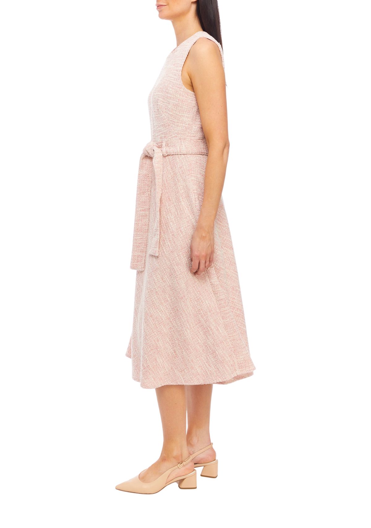 Womens Sleeveless Tie Waist Midi Dress