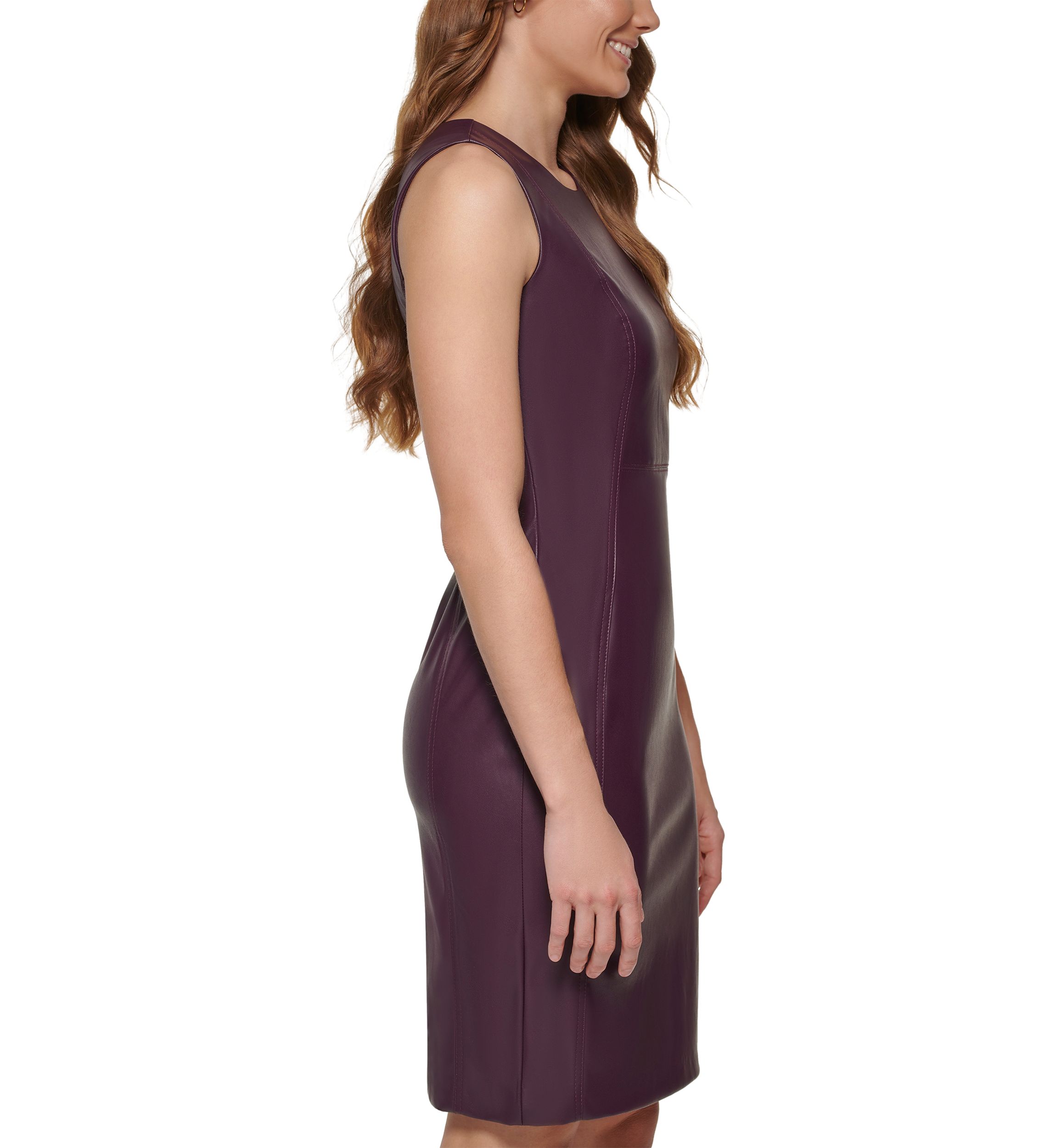 Womens Sleeveless Crew Neck Solid Sheath Dress