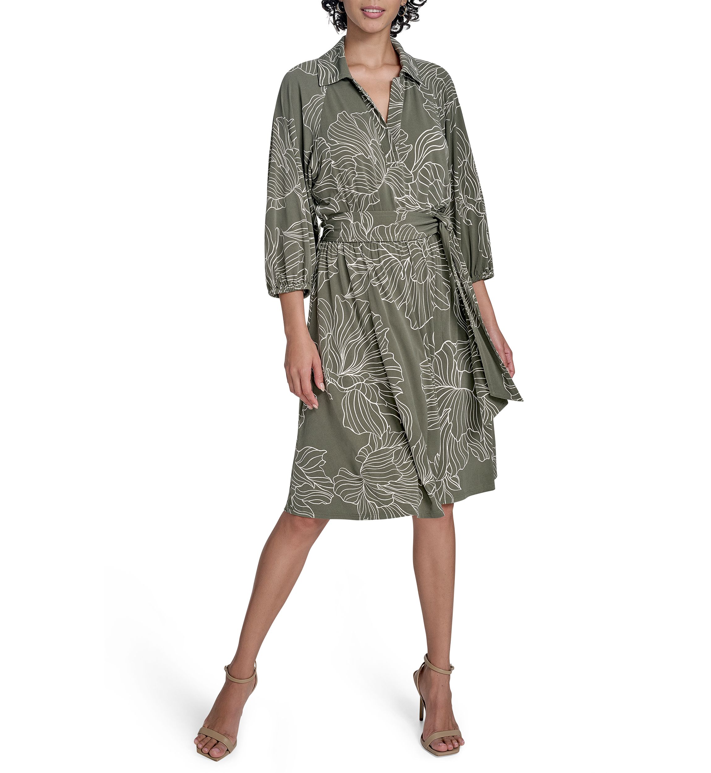 Womens Leaf Printed A-Line Dress