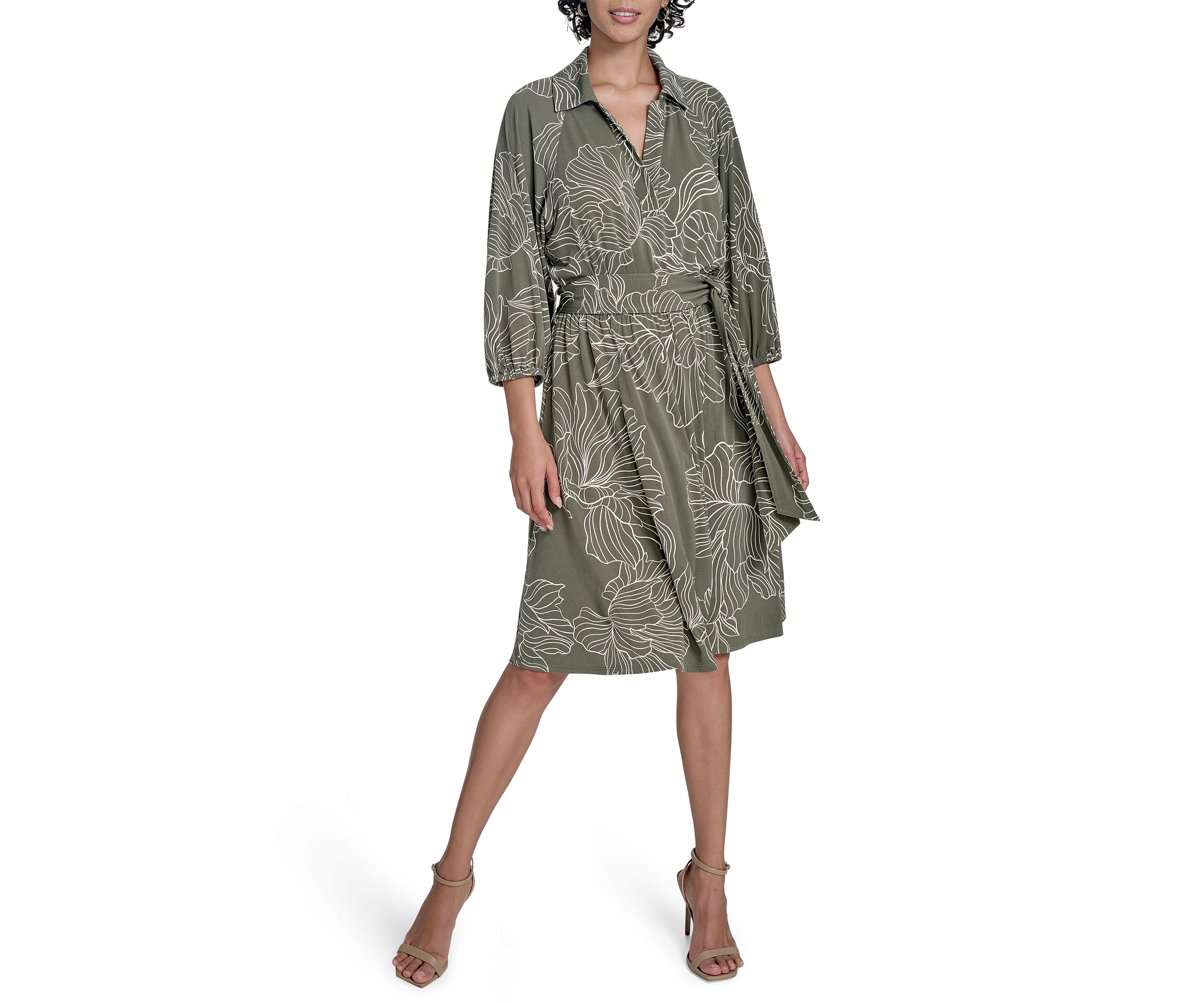 Womens Leaf Printed A-Line Dress