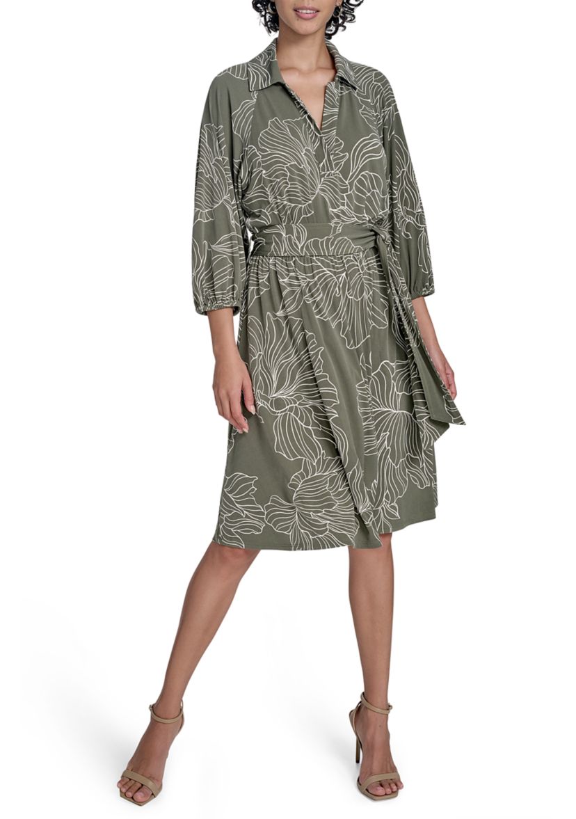 Womens Leaf Printed A-Line Dress
