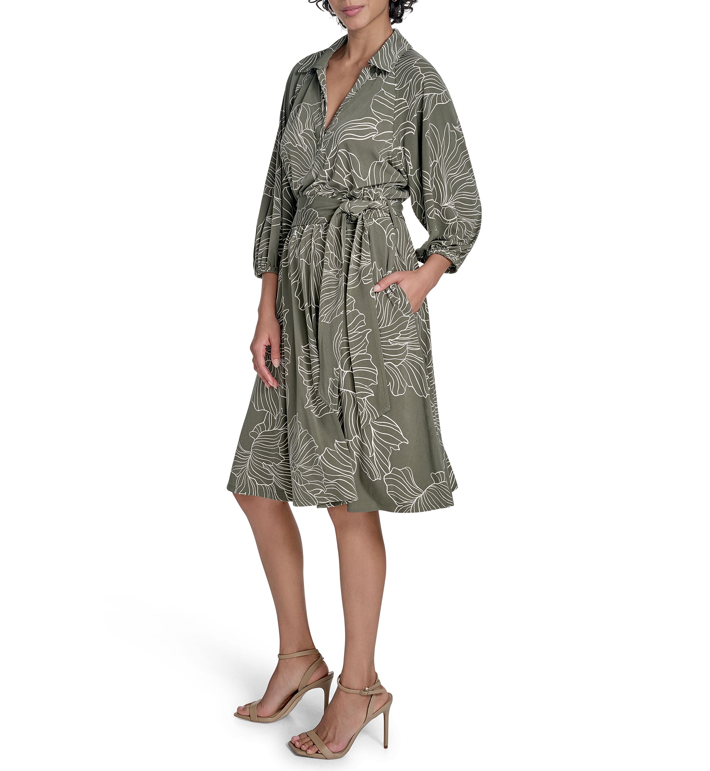 Womens Leaf Printed A-Line Dress