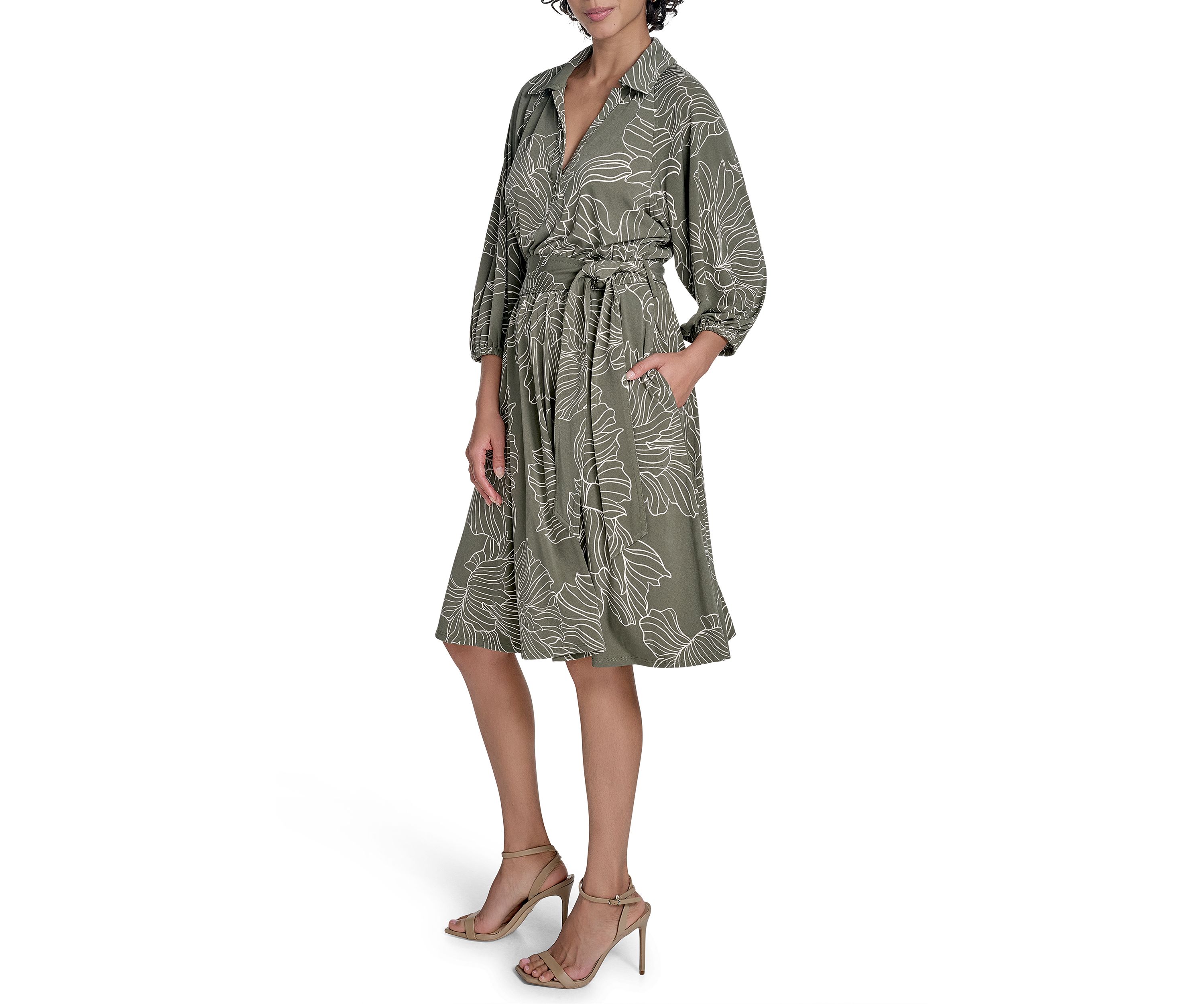 Womens Leaf Printed A-Line Dress