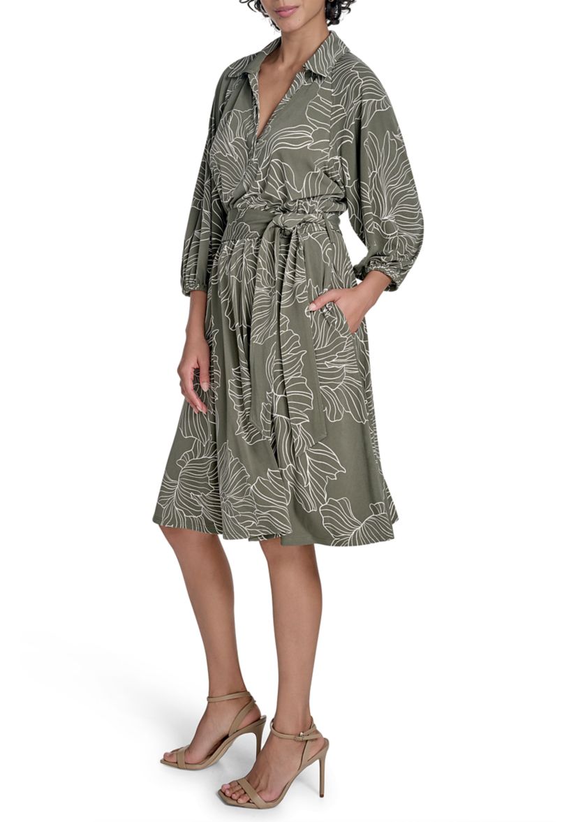 Womens Leaf Printed A-Line Dress