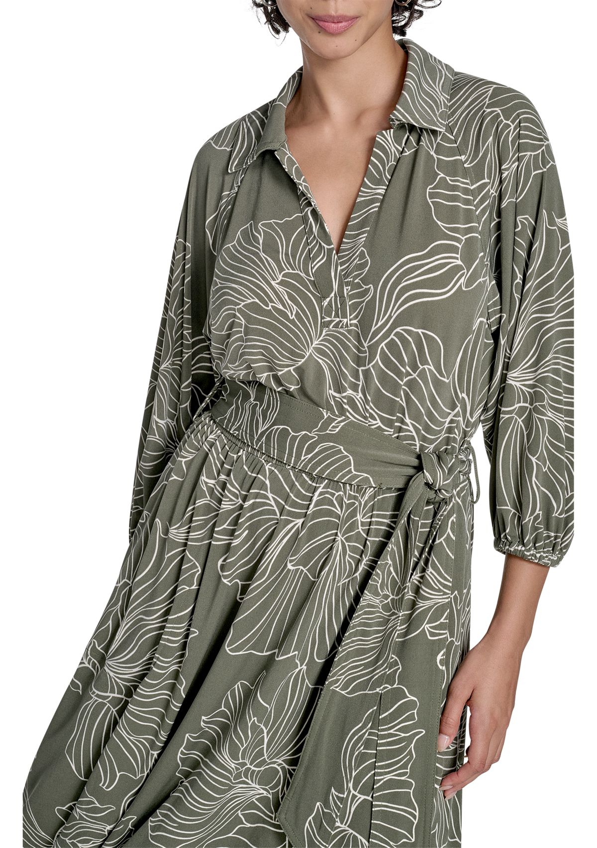 Womens Leaf Printed A-Line Dress