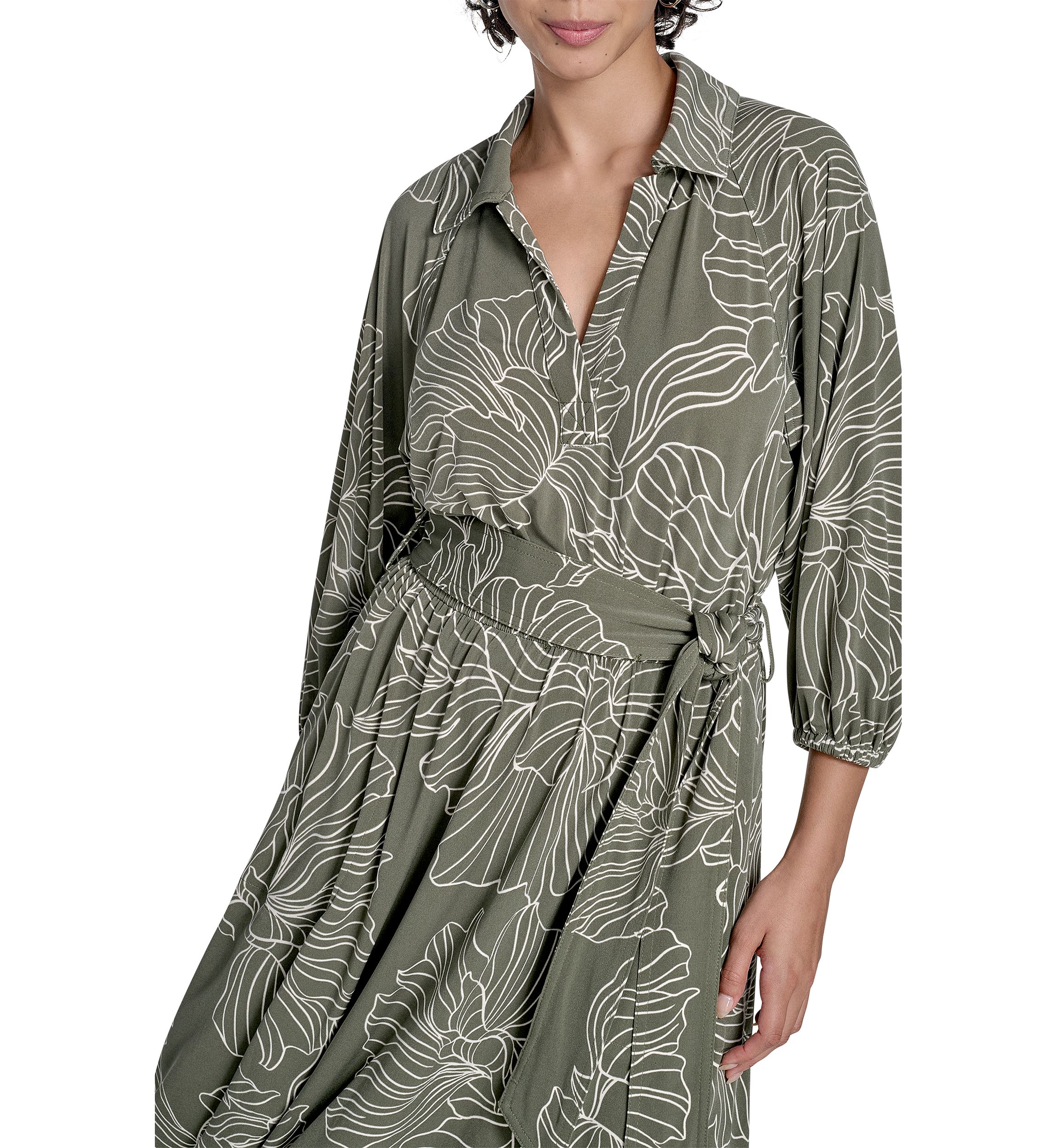 Womens Leaf Printed A-Line Dress