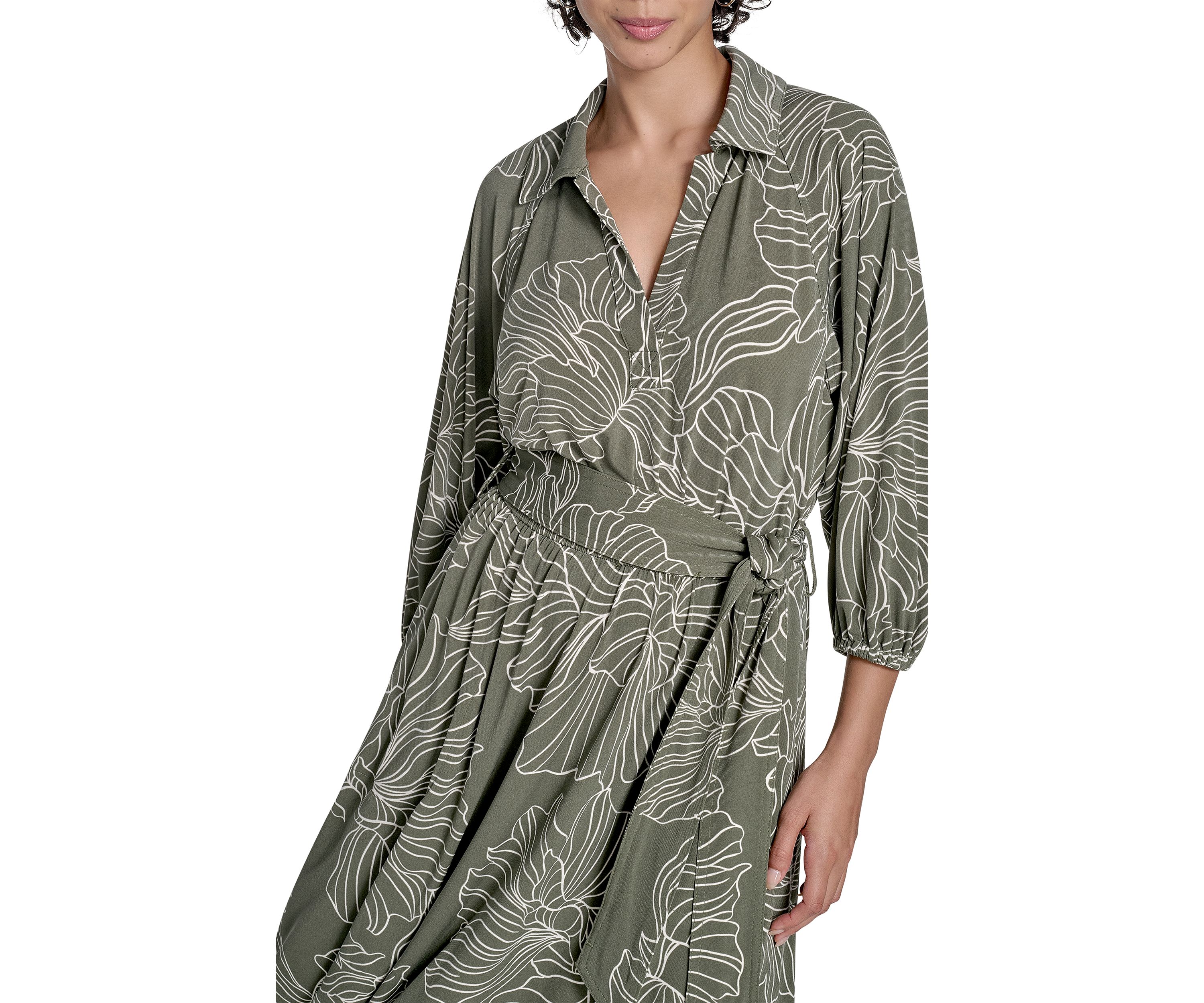 Womens Leaf Printed A-Line Dress