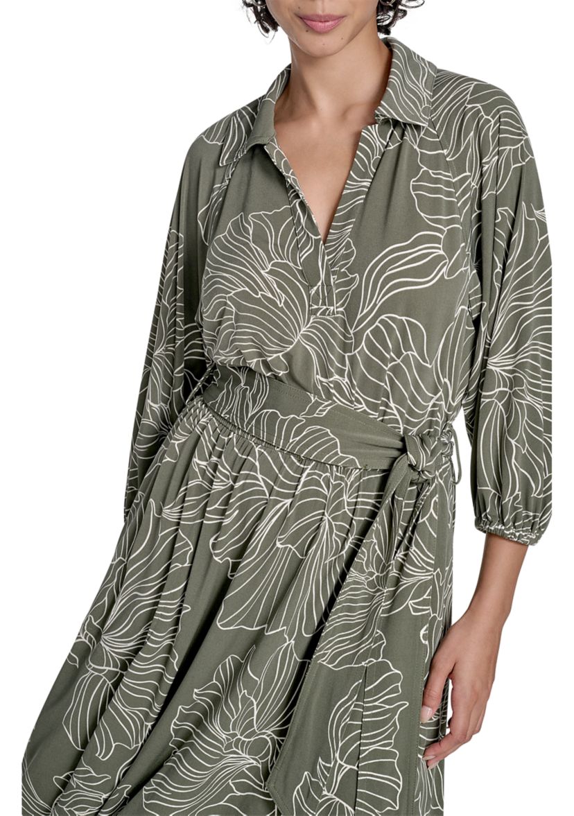 Womens Leaf Printed A-Line Dress