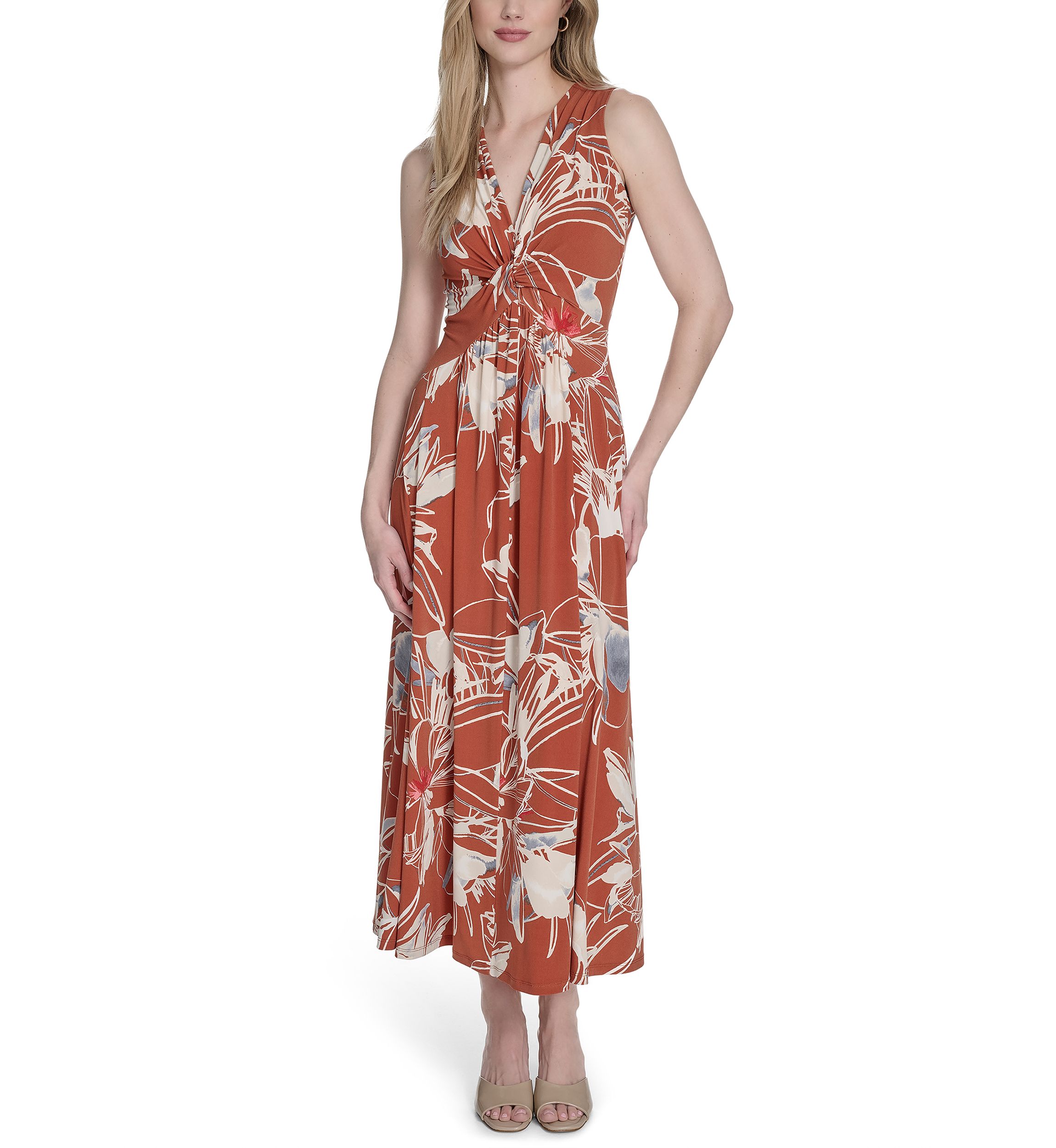Womens Floral Printed V-Neck Maxi Dress
