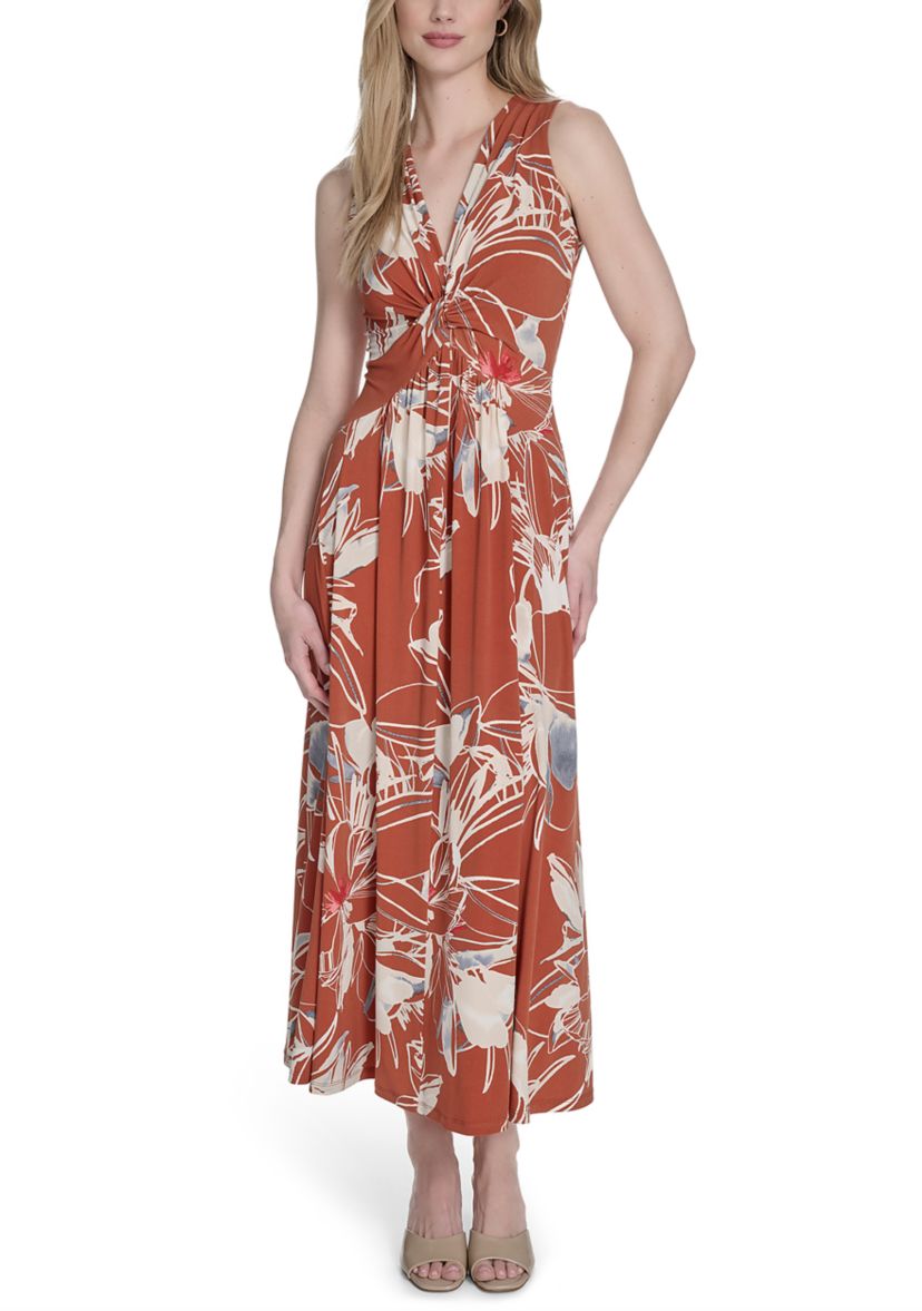 Womens Floral Printed V-Neck Maxi Dress