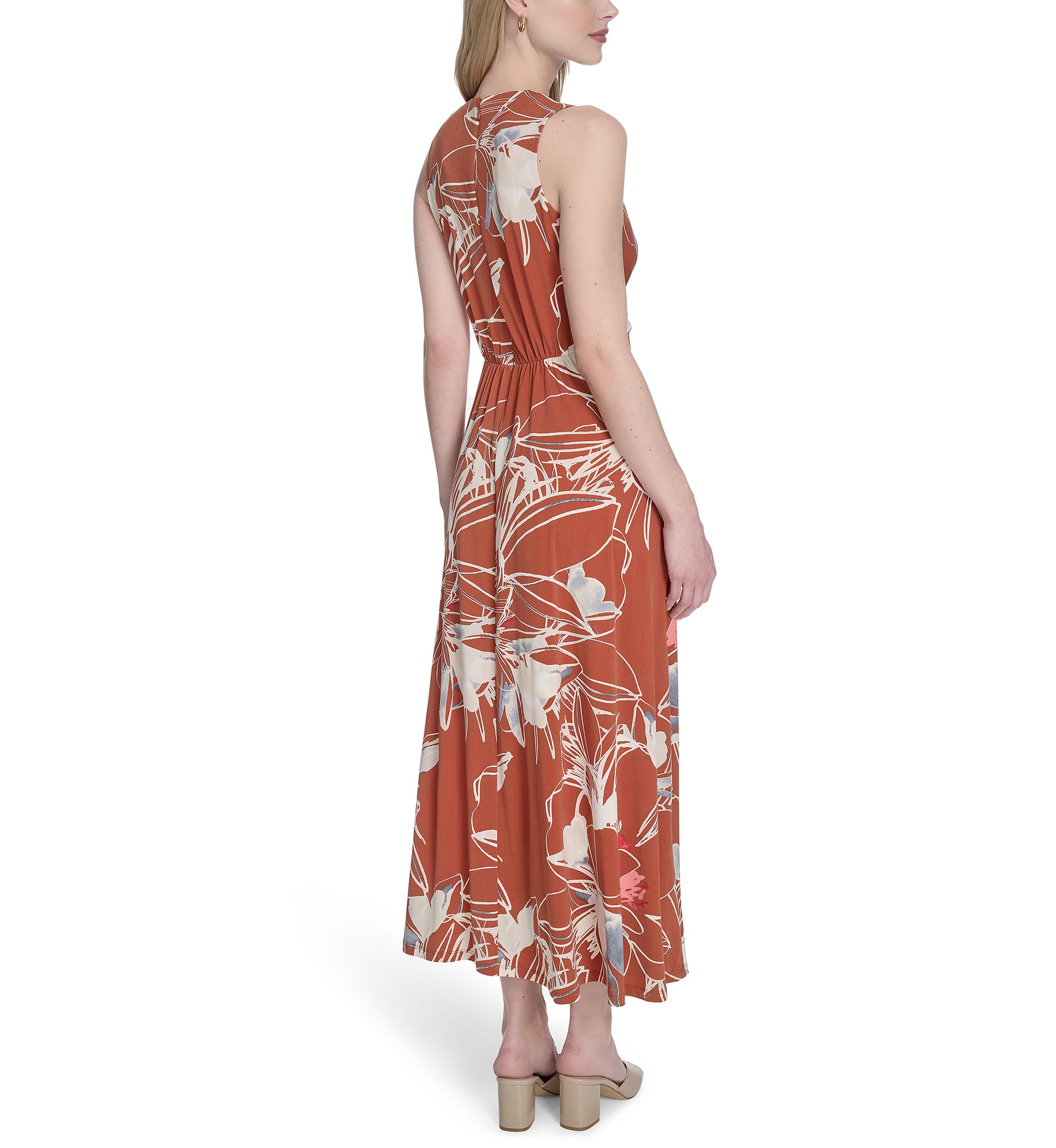 Womens Floral Printed V-Neck Maxi Dress