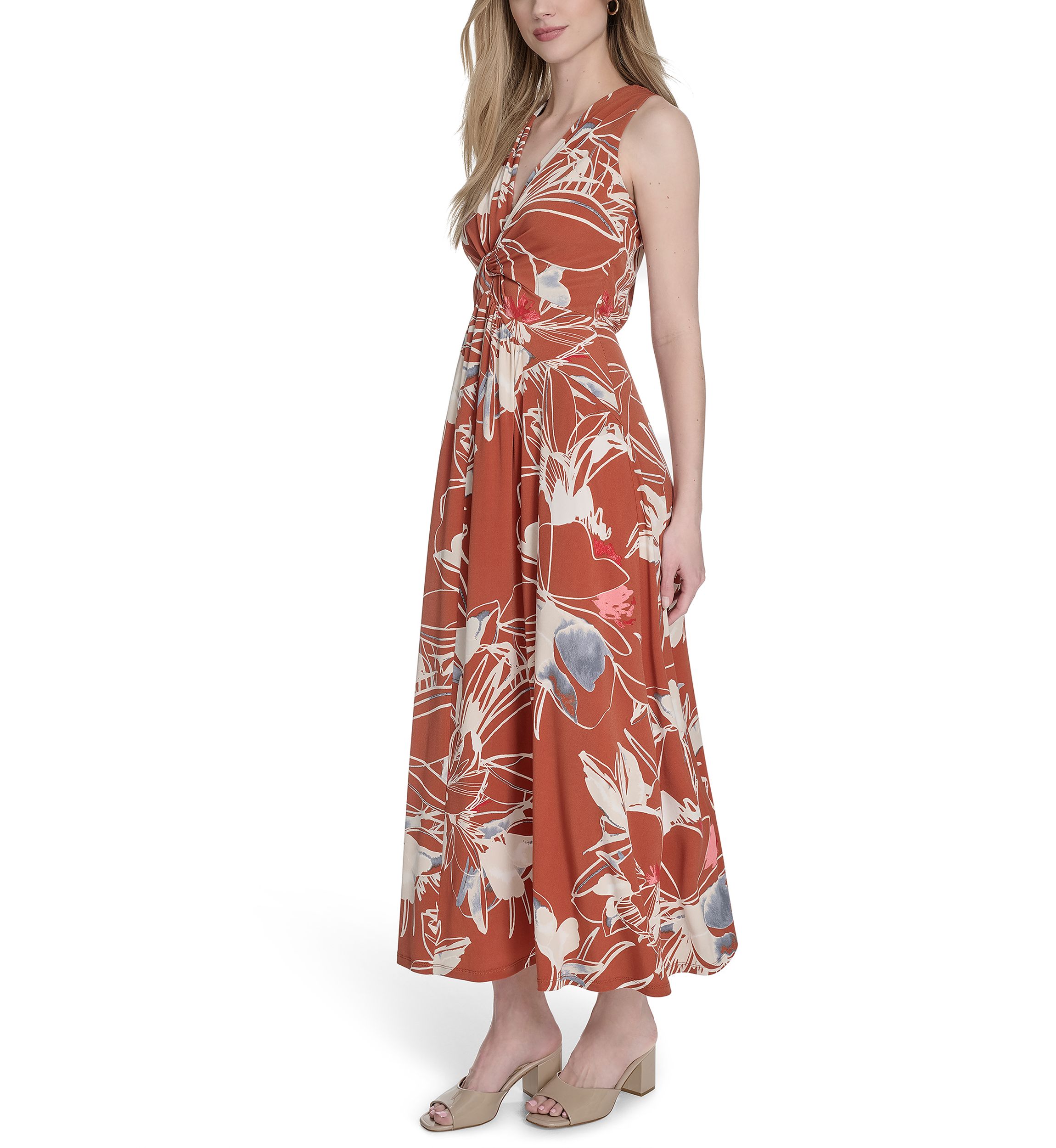 Womens Floral Printed V-Neck Maxi Dress
