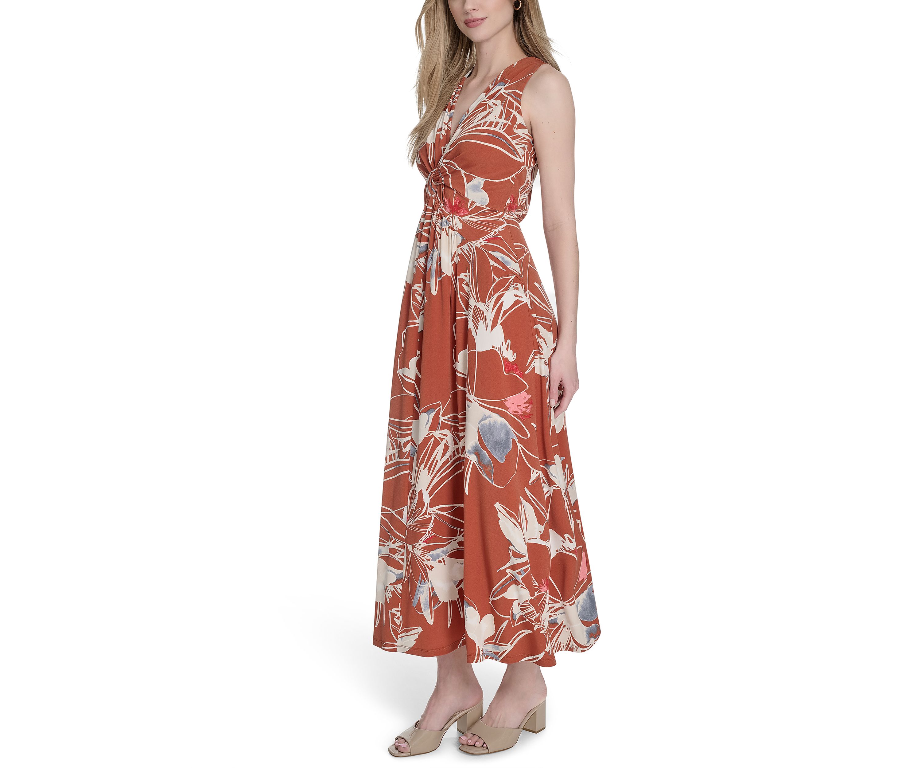 Womens Floral Printed V-Neck Maxi Dress