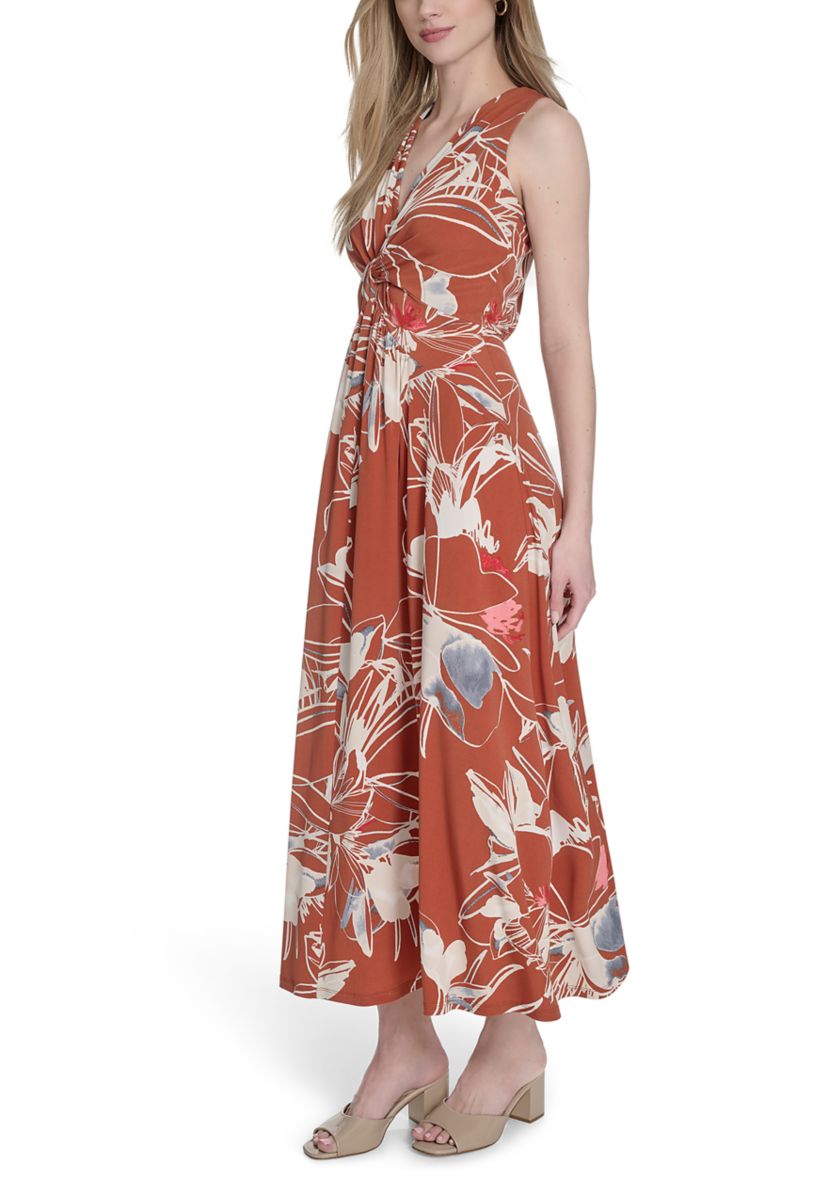 Womens Floral Printed V-Neck Maxi Dress