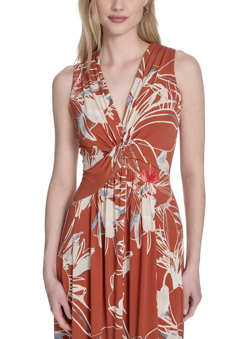 Womens Floral Printed V-Neck Maxi Dress