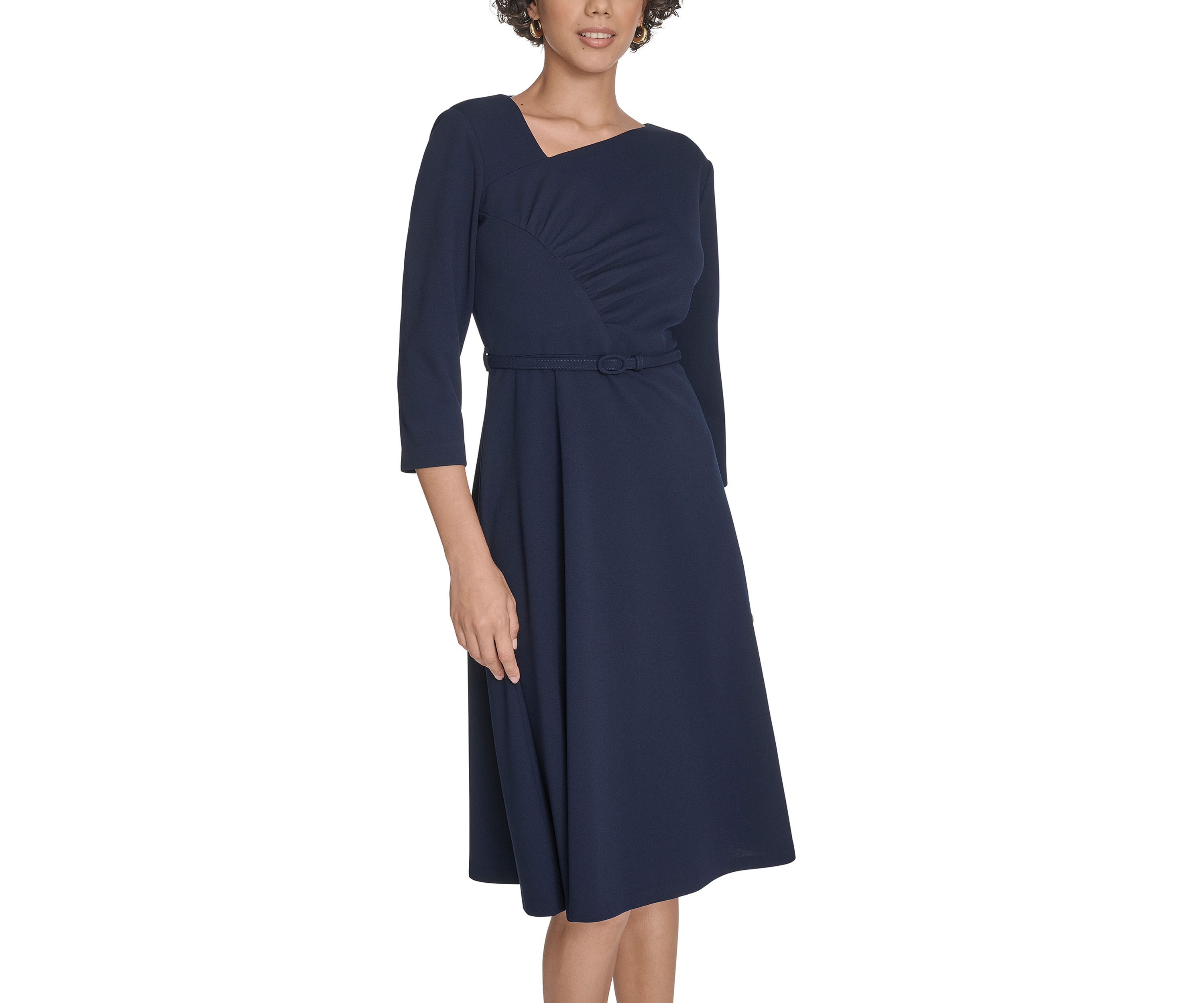 Womens Asymmetrical Neck Scuba Fit and Flare Dress