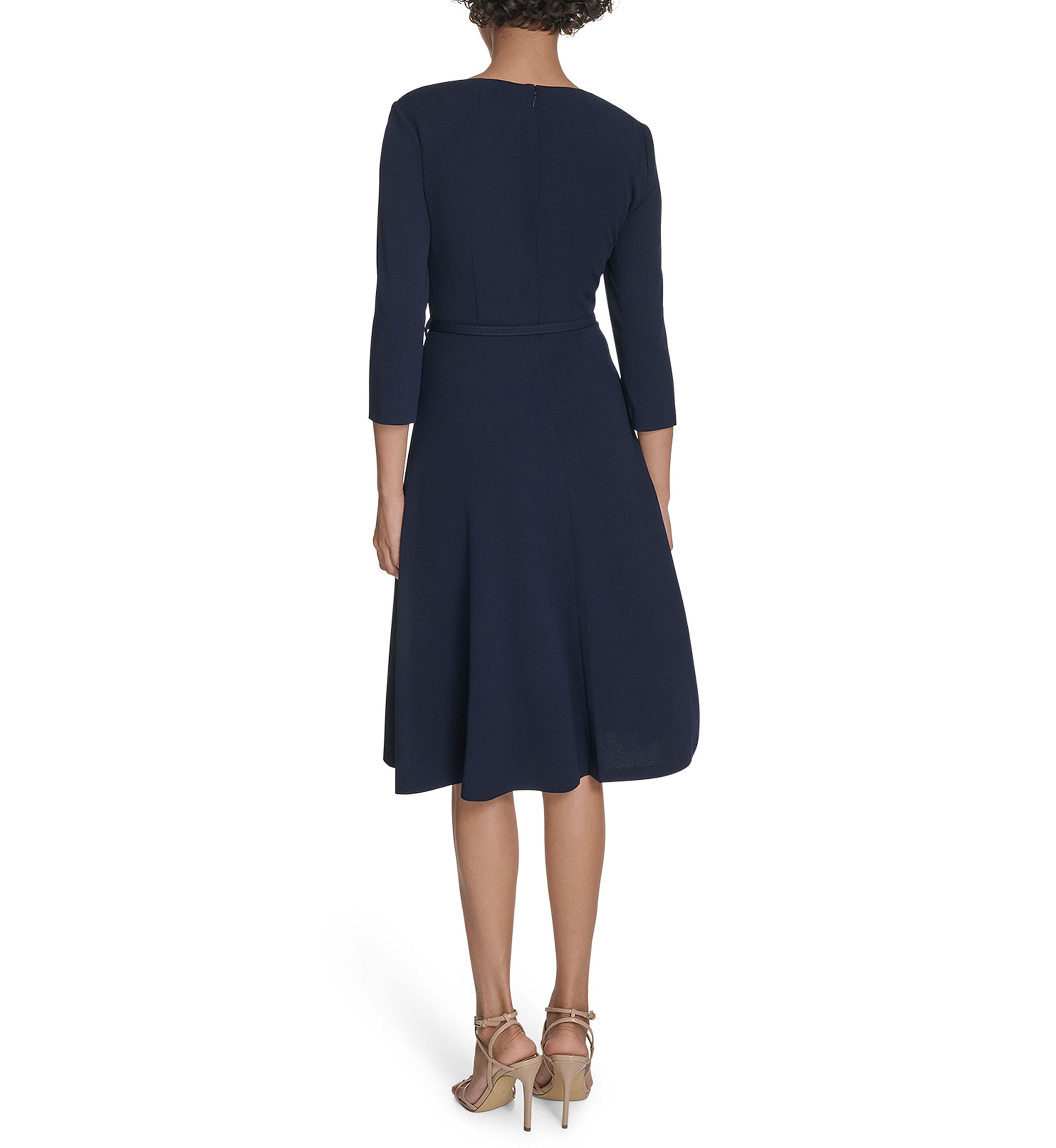 Womens Asymmetrical Neck Scuba Fit and Flare Dress