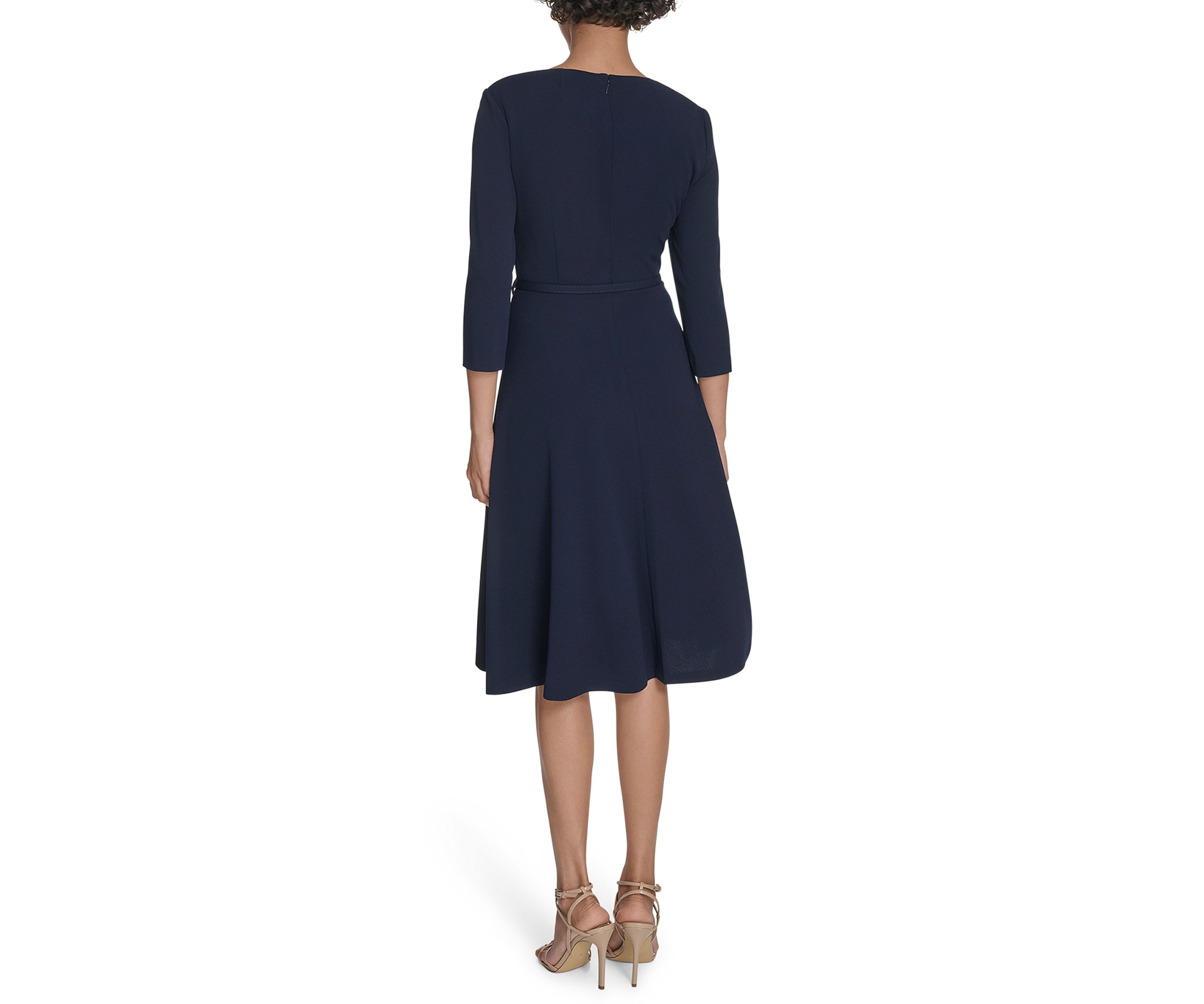 Womens Asymmetrical Neck Scuba Fit and Flare Dress