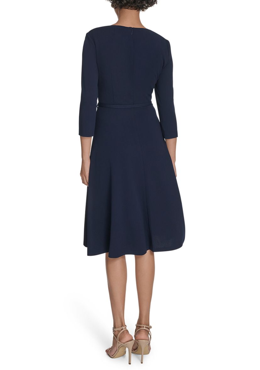 Womens Asymmetrical Neck Scuba Fit and Flare Dress