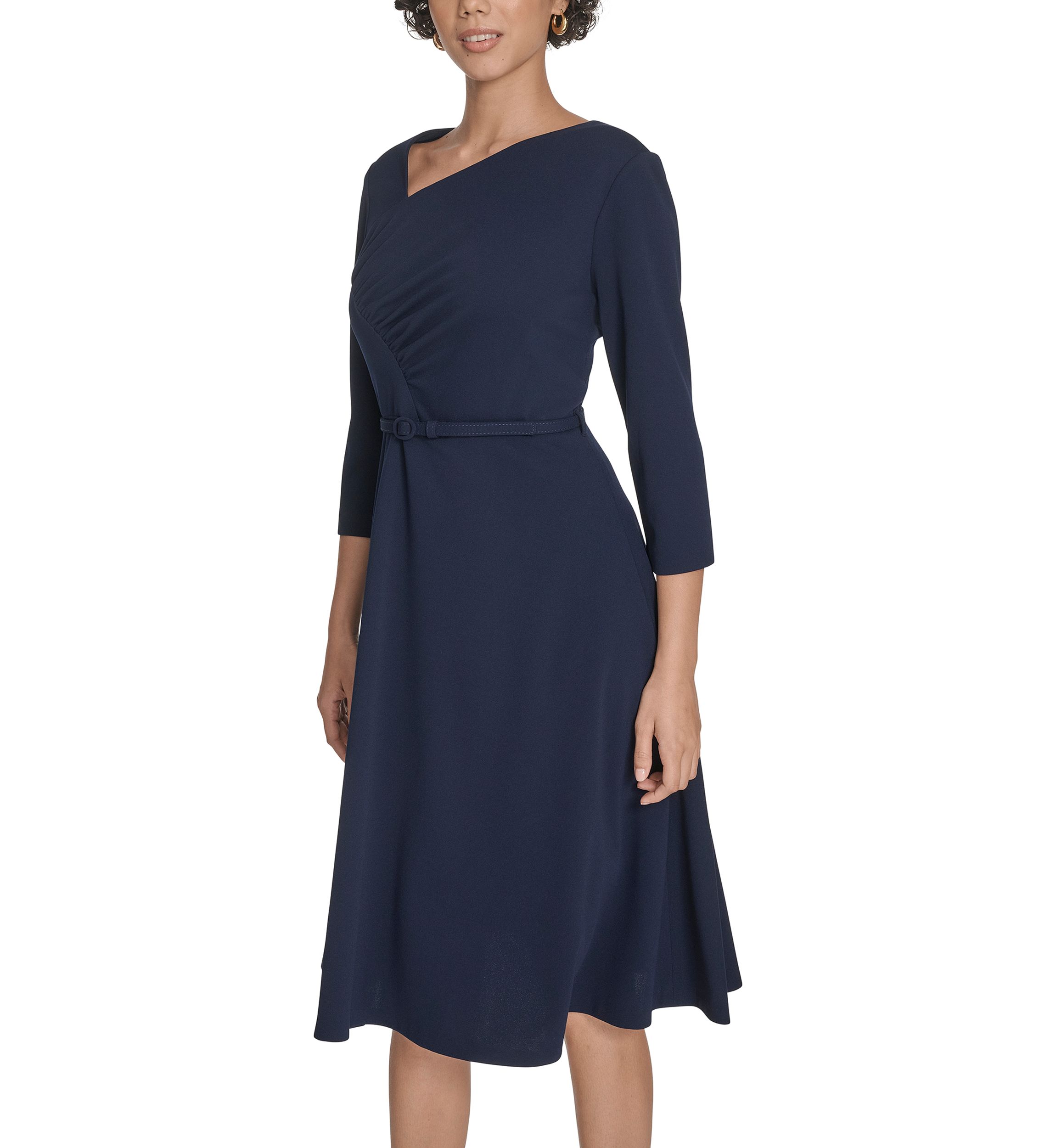 Womens Asymmetrical Neck Scuba Fit and Flare Dress