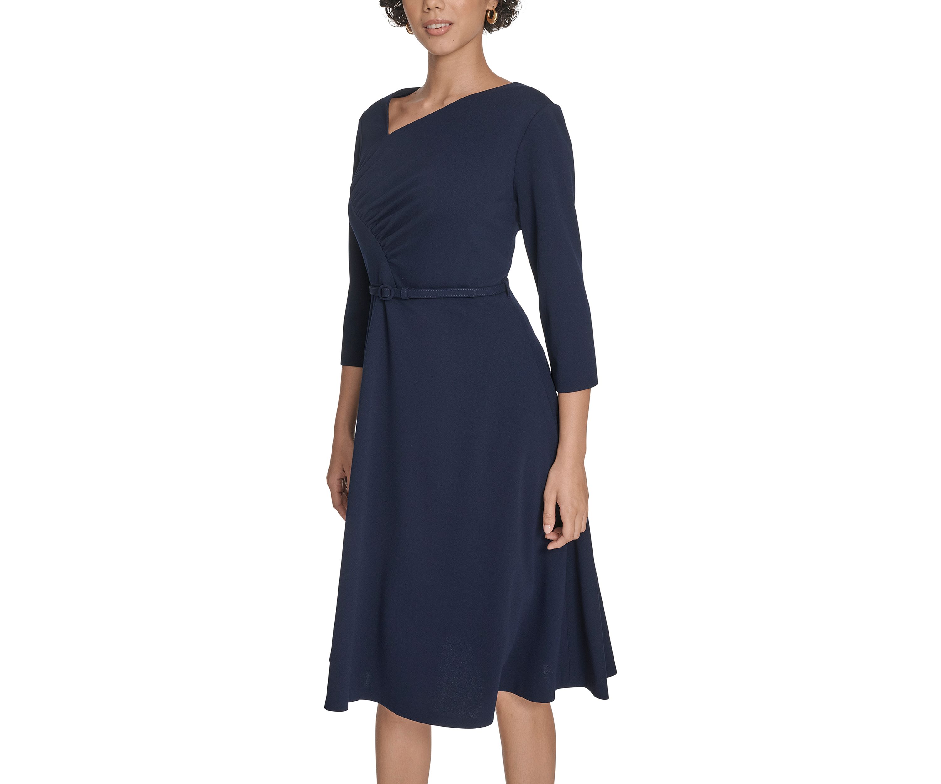 Womens Asymmetrical Neck Scuba Fit and Flare Dress