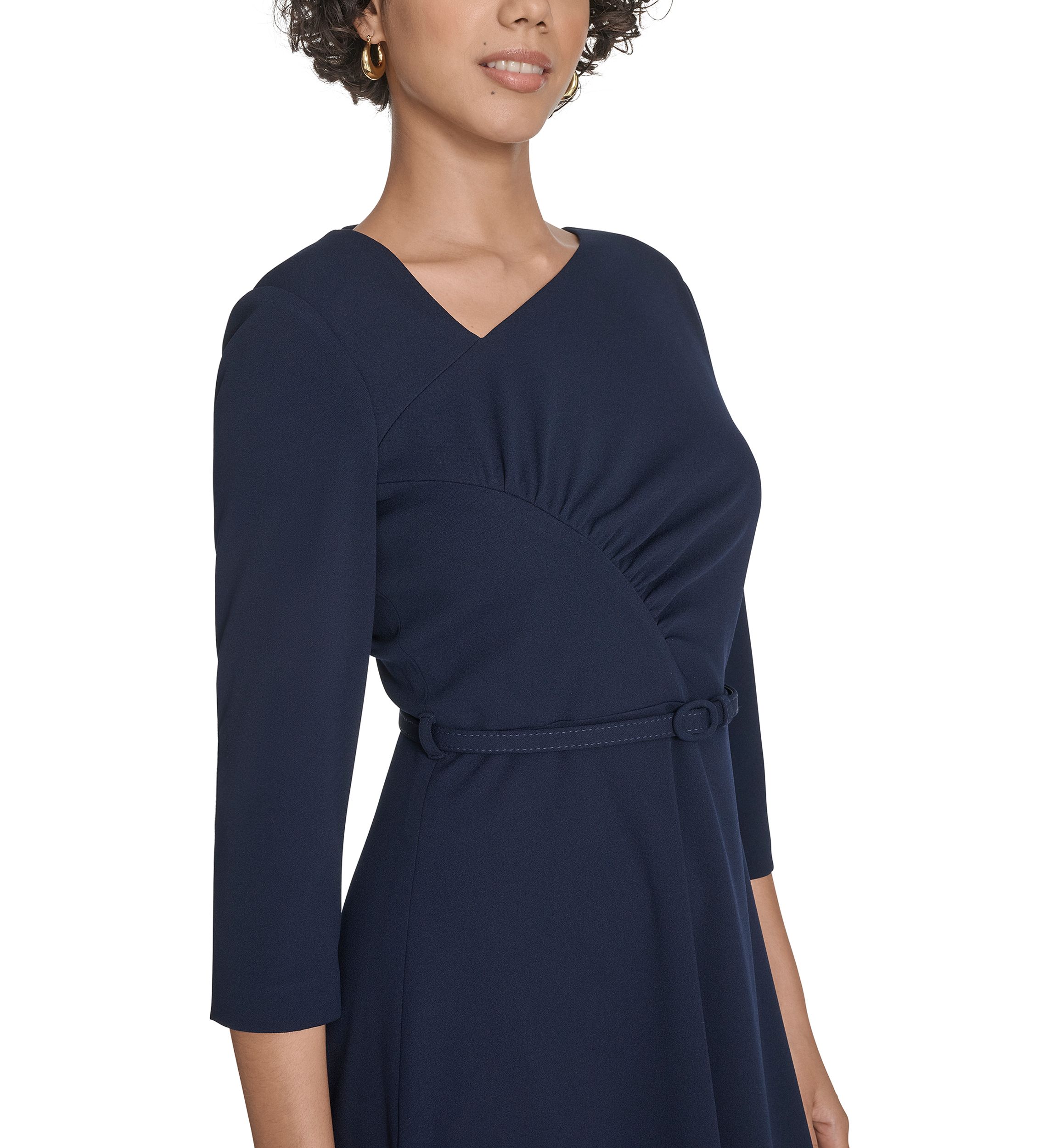 Womens Asymmetrical Neck Scuba Fit and Flare Dress
