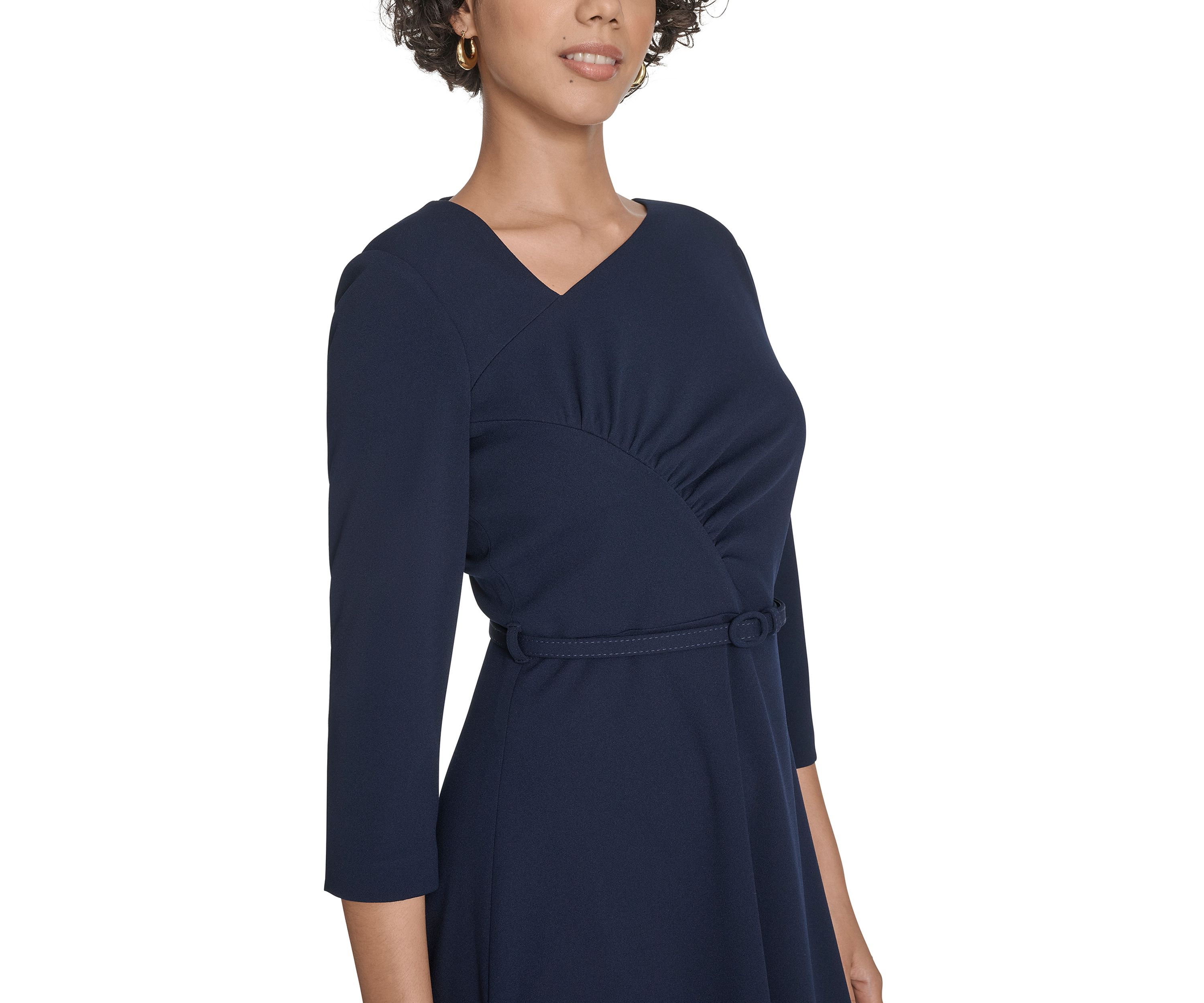 Womens Asymmetrical Neck Scuba Fit and Flare Dress
