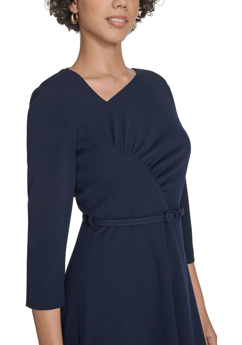 Womens Asymmetrical Neck Scuba Fit and Flare Dress
