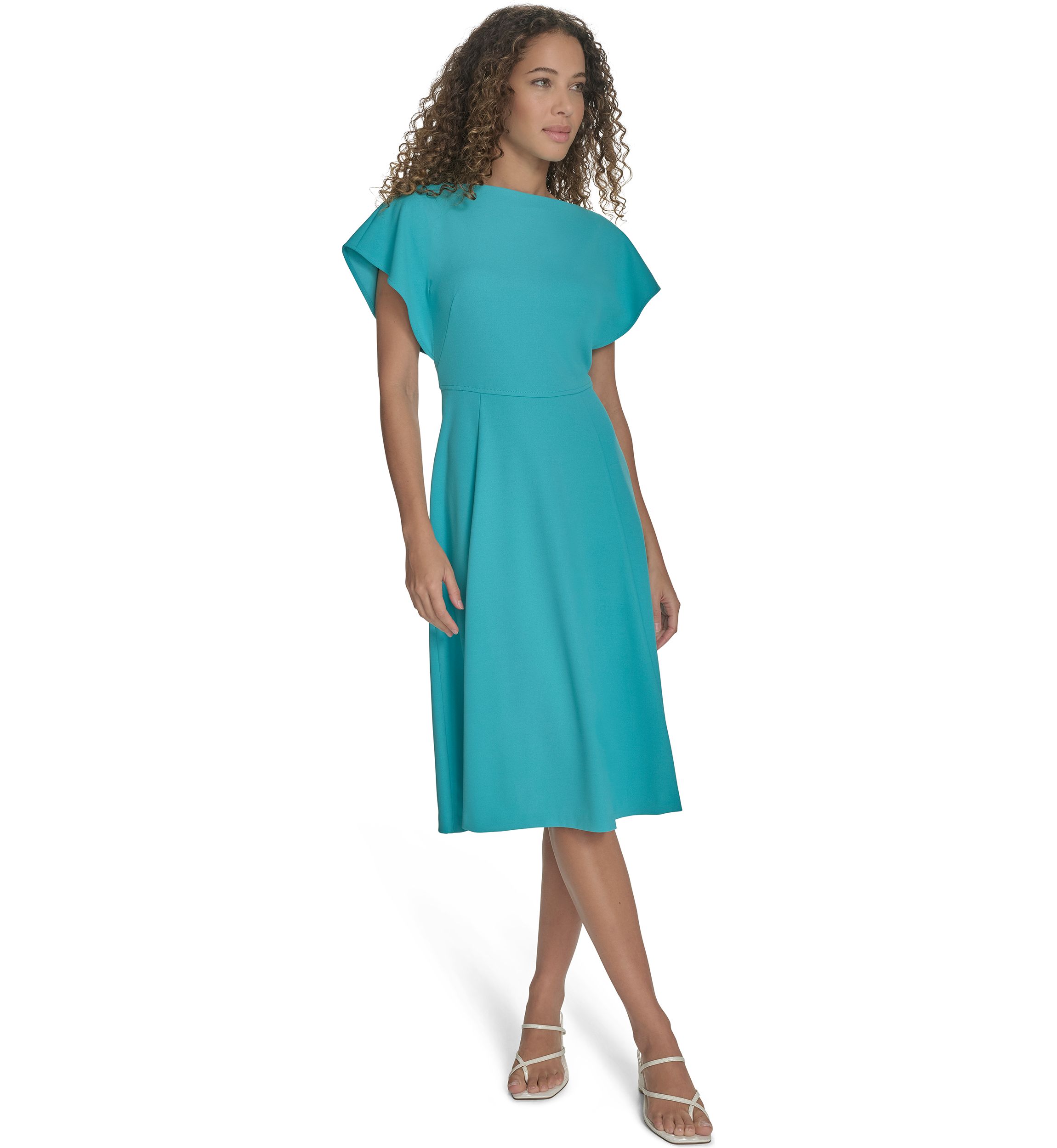Womens Short Sleeve Crew Neck Solid A-Line Dress