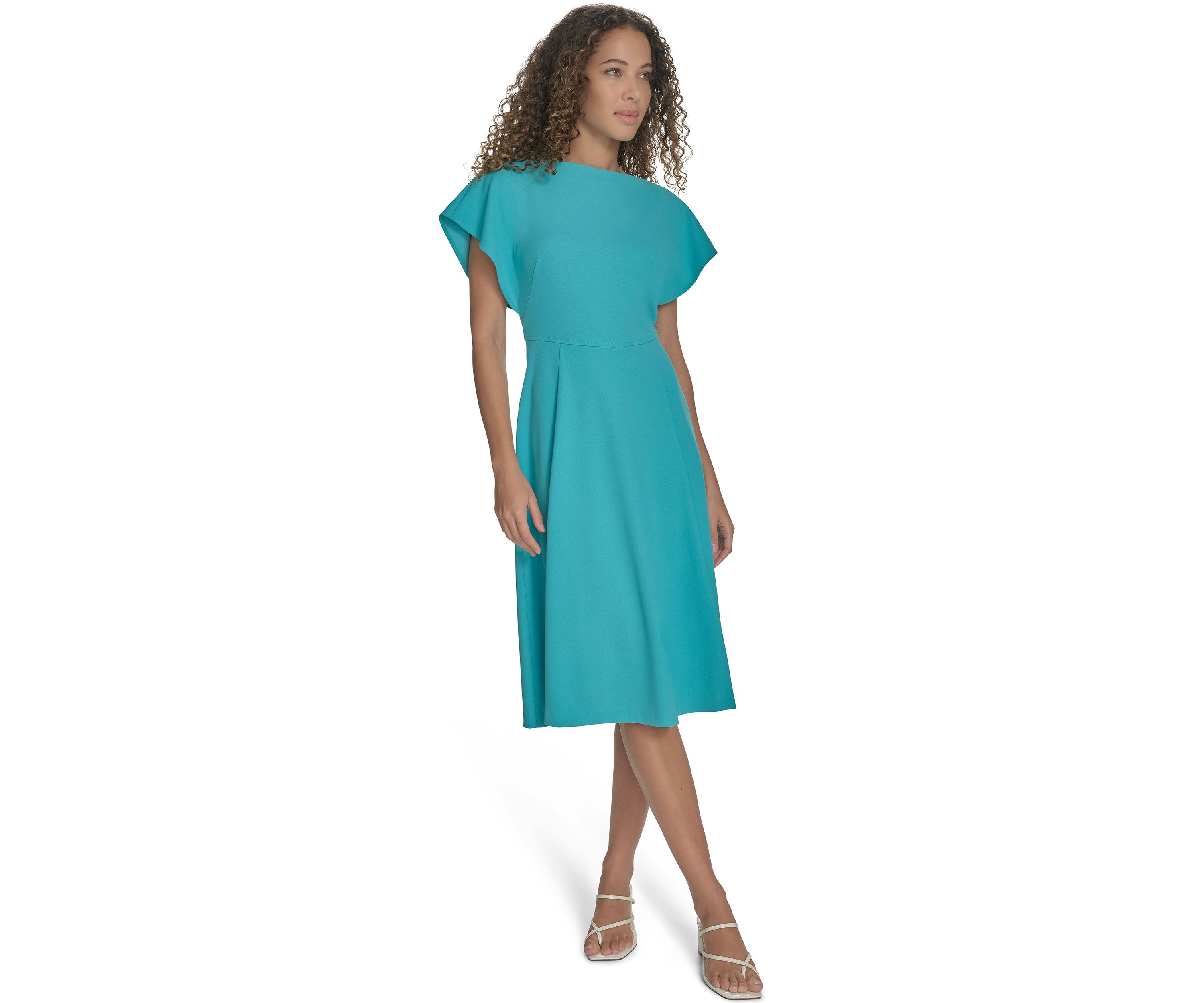 Womens Short Sleeve Crew Neck Solid A-Line Dress