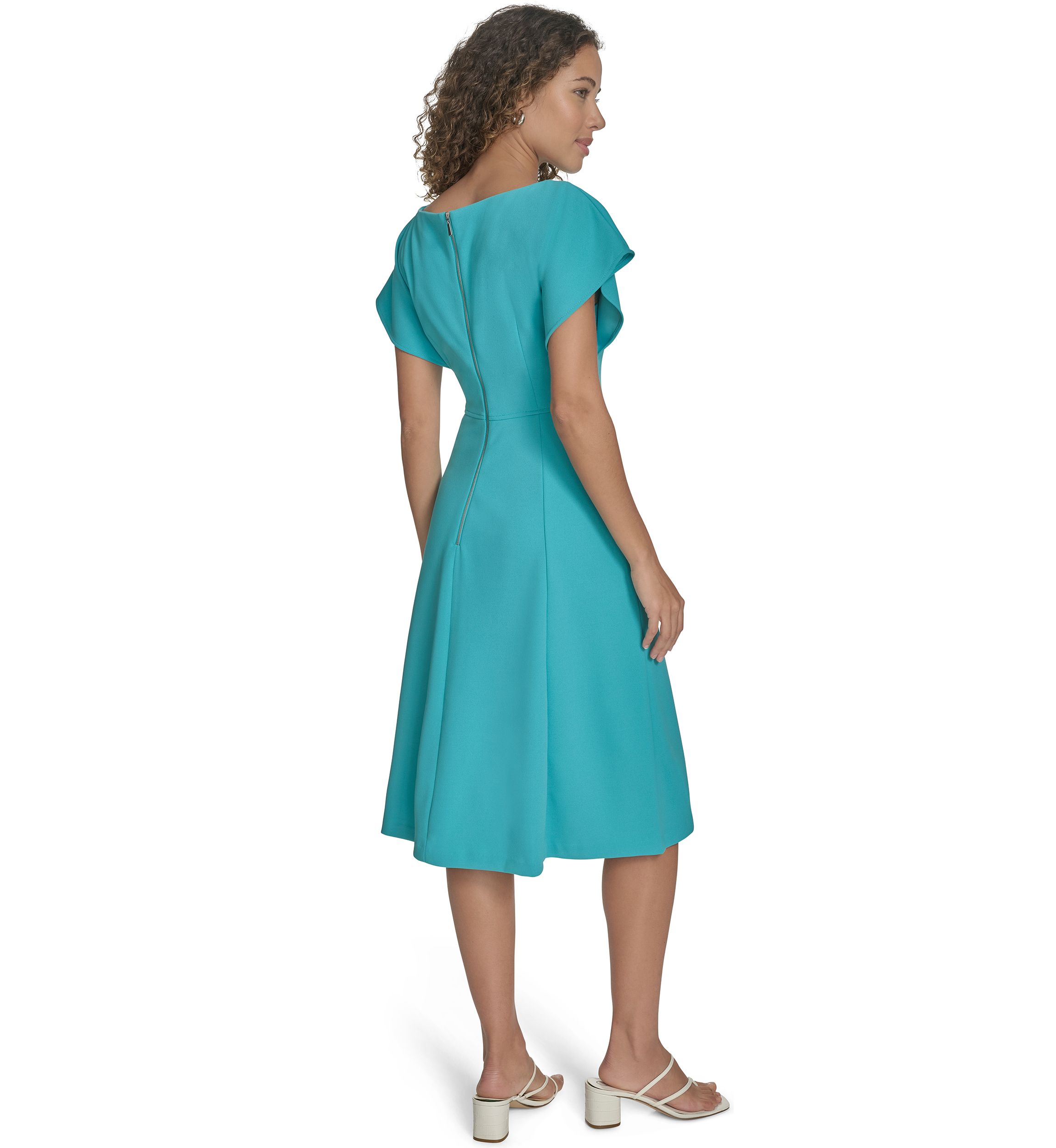 Womens Short Sleeve Crew Neck Solid A-Line Dress