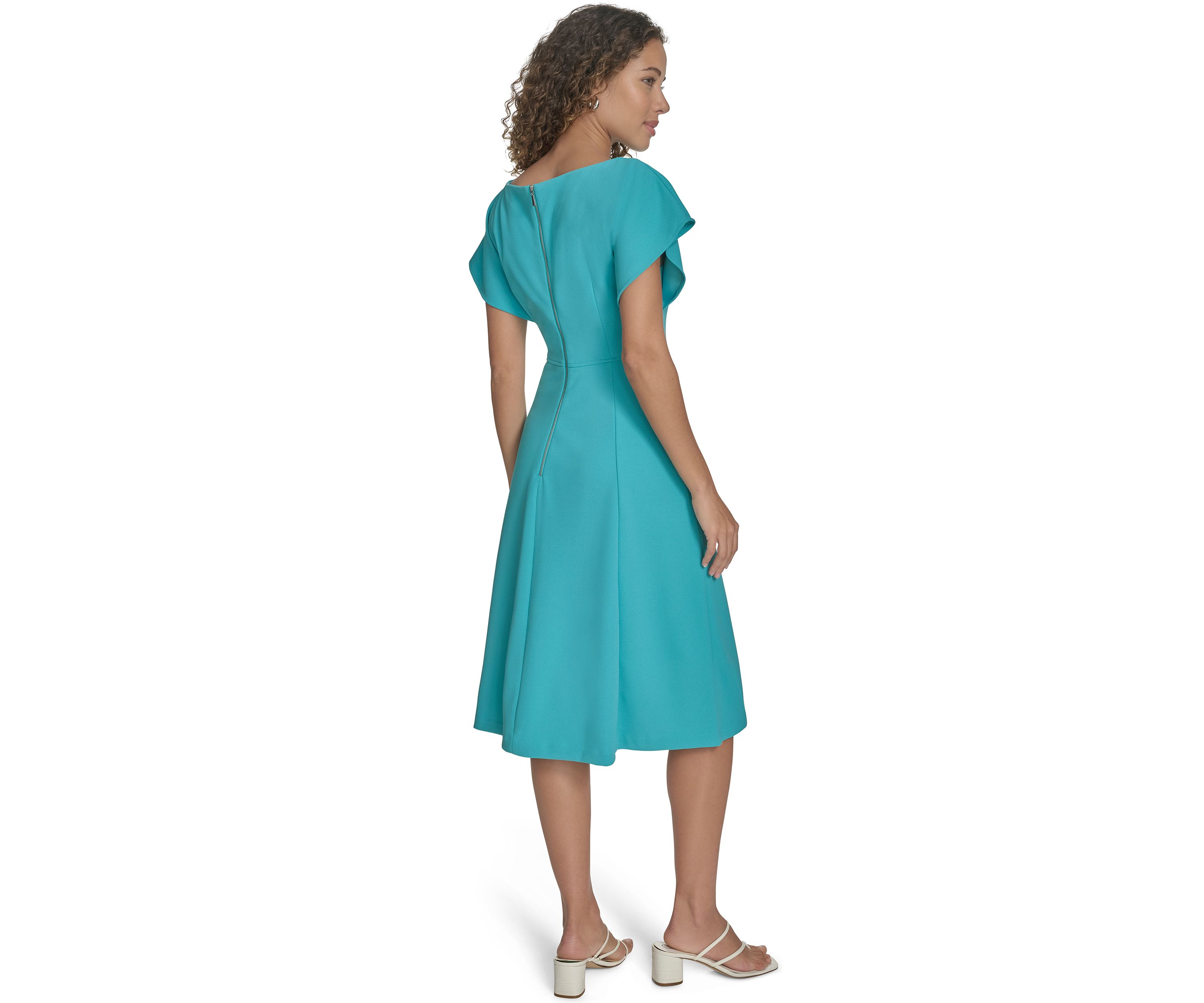 Womens Short Sleeve Crew Neck Solid A-Line Dress