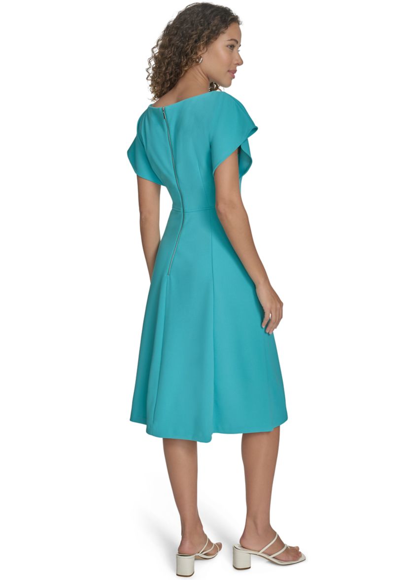 Womens Short Sleeve Crew Neck Solid A-Line Dress