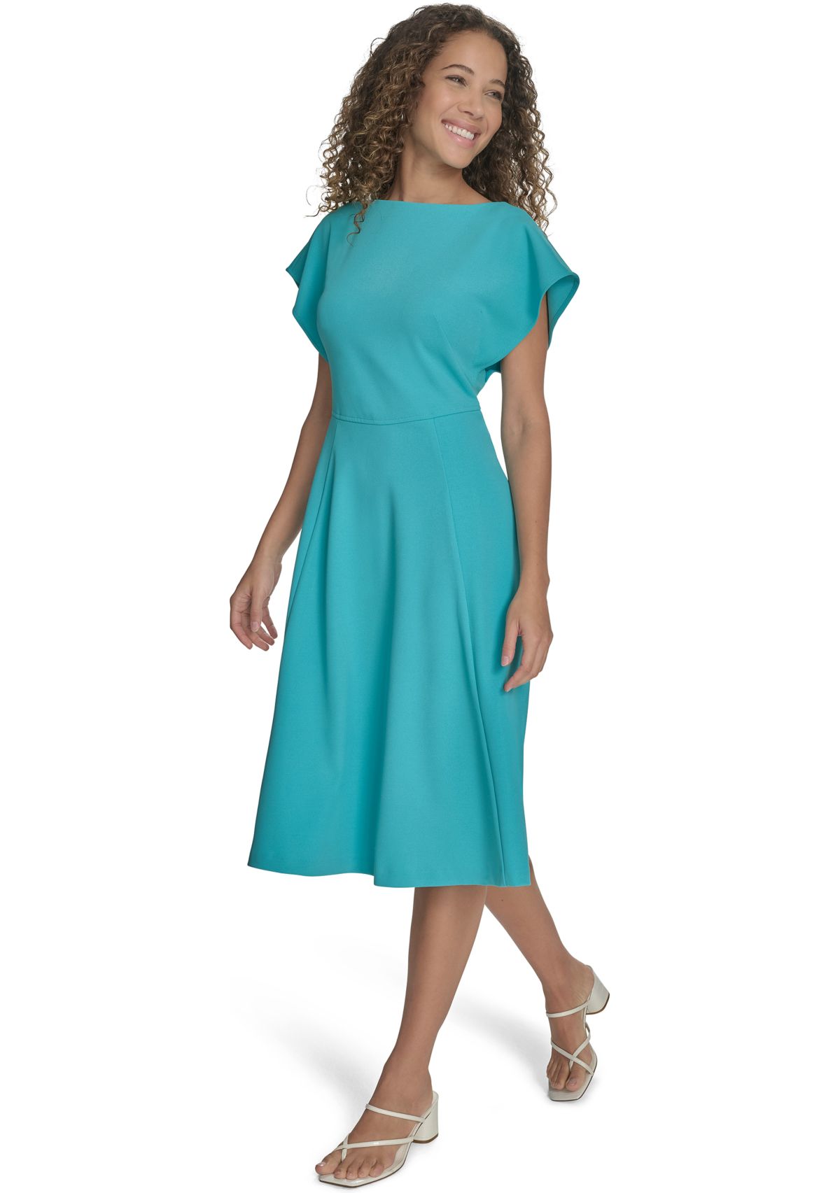 Womens Short Sleeve Crew Neck Solid A-Line Dress