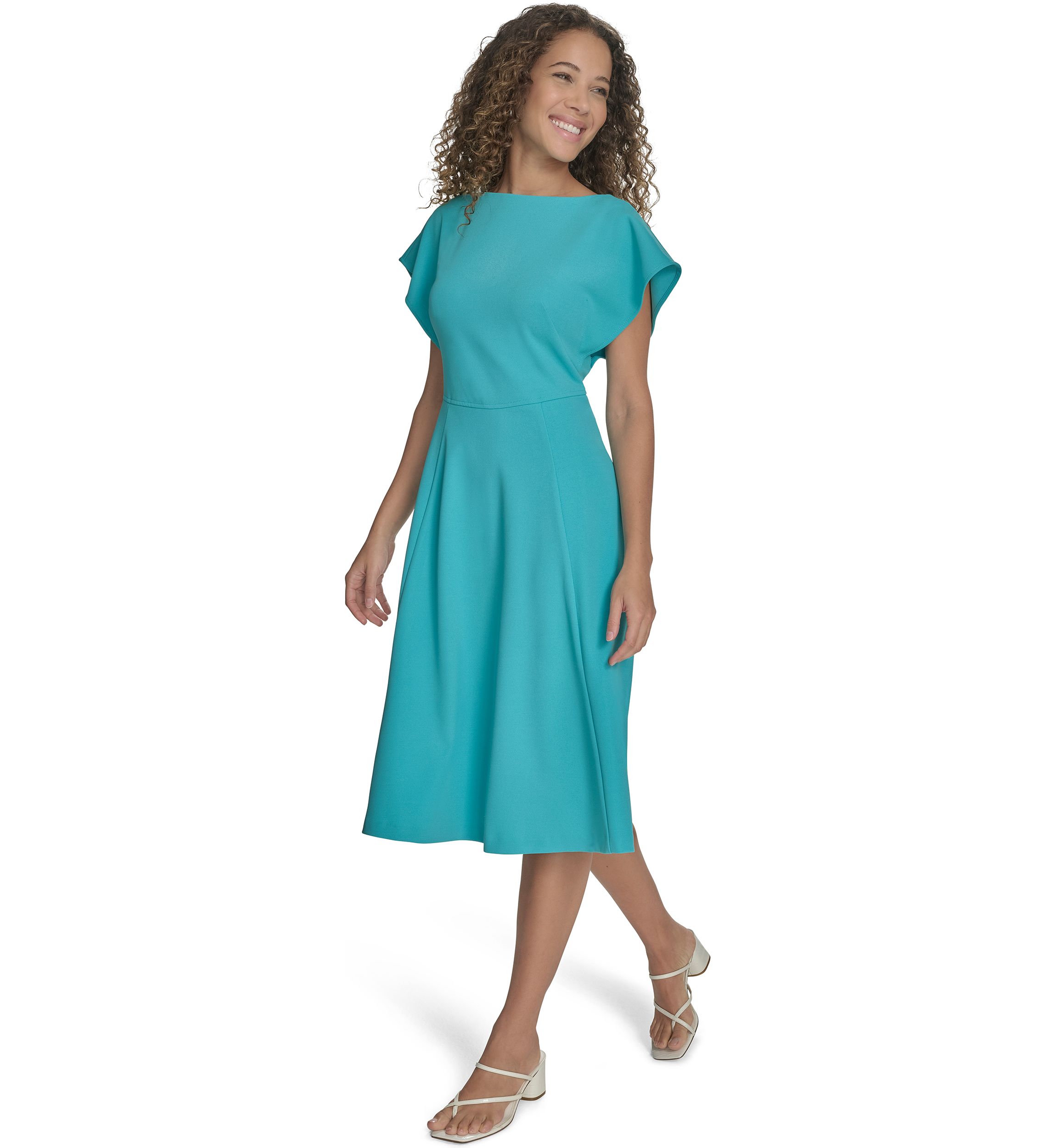 Womens Short Sleeve Crew Neck Solid A-Line Dress