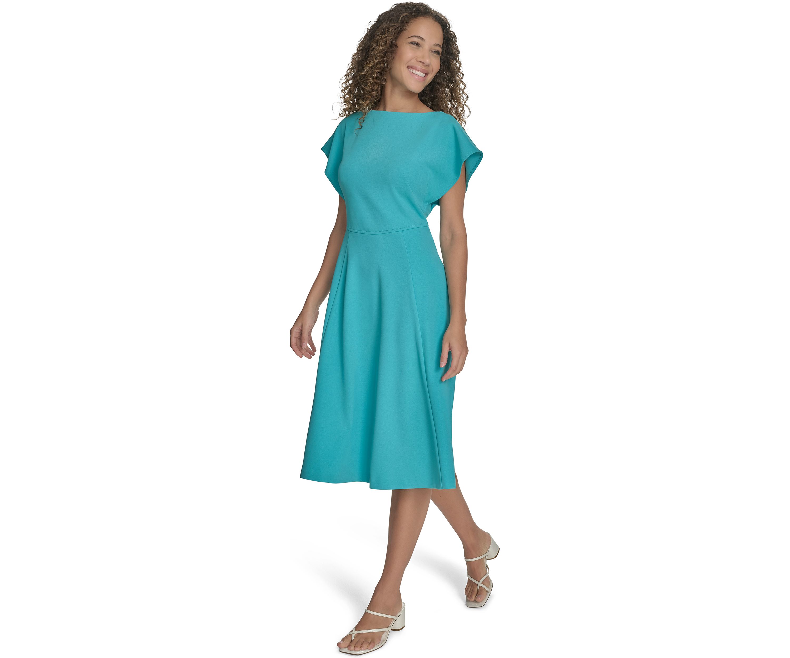 Womens Short Sleeve Crew Neck Solid A-Line Dress
