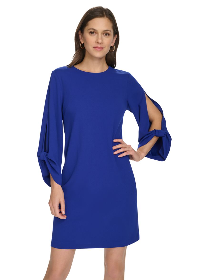 Womens 3/4 Sleeve Crew Neck Sheath Dress 