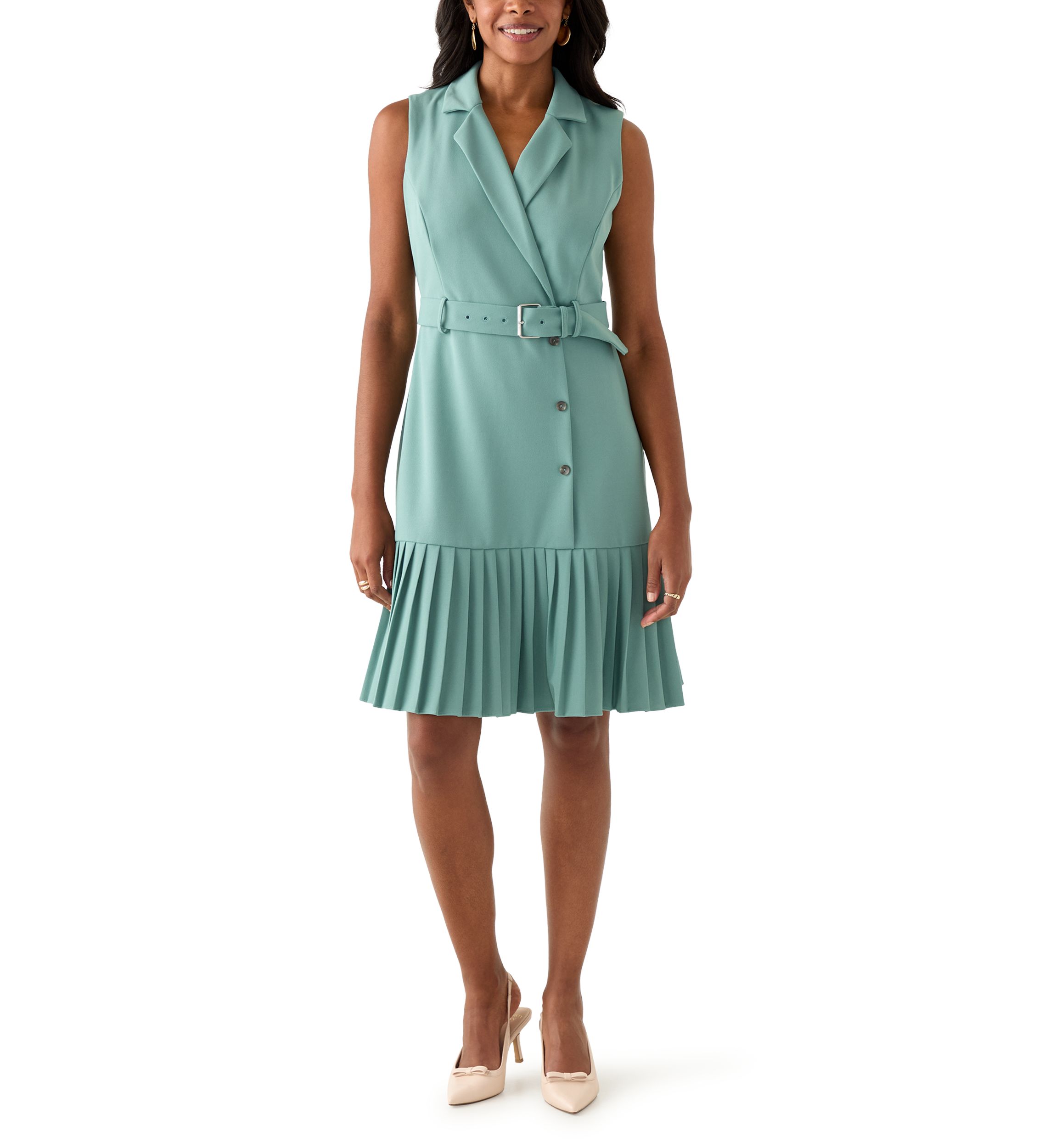 Womens Sleeveless Collar Neck Belted Sheath